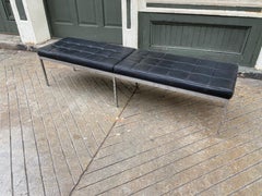 Florence Knoll for Knoll 72” Black Leather Bench