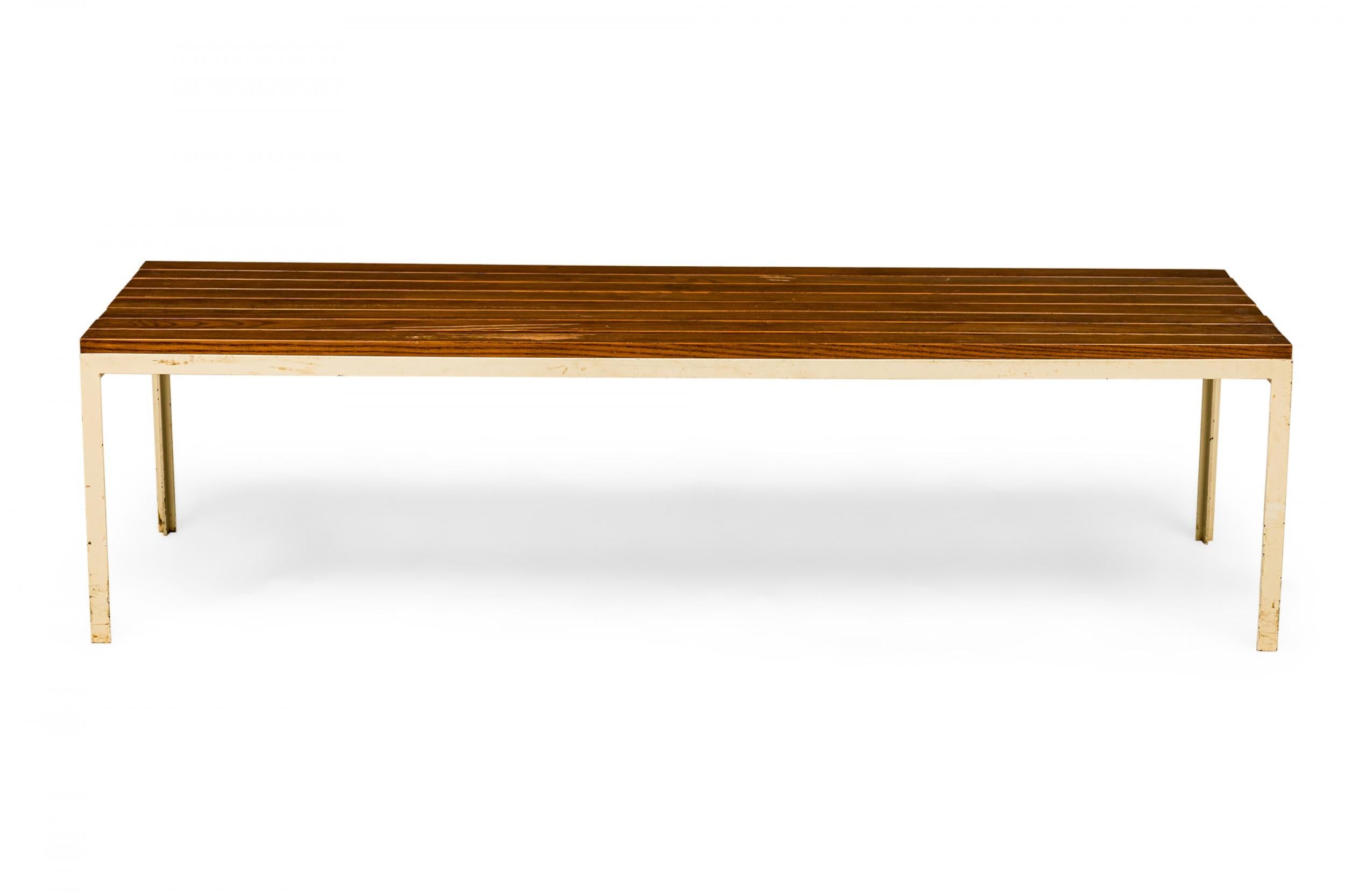 20th Century Florence Knoll for Knoll Associates American Mid-Century Wooden Slat T-Bar Bench For Sale