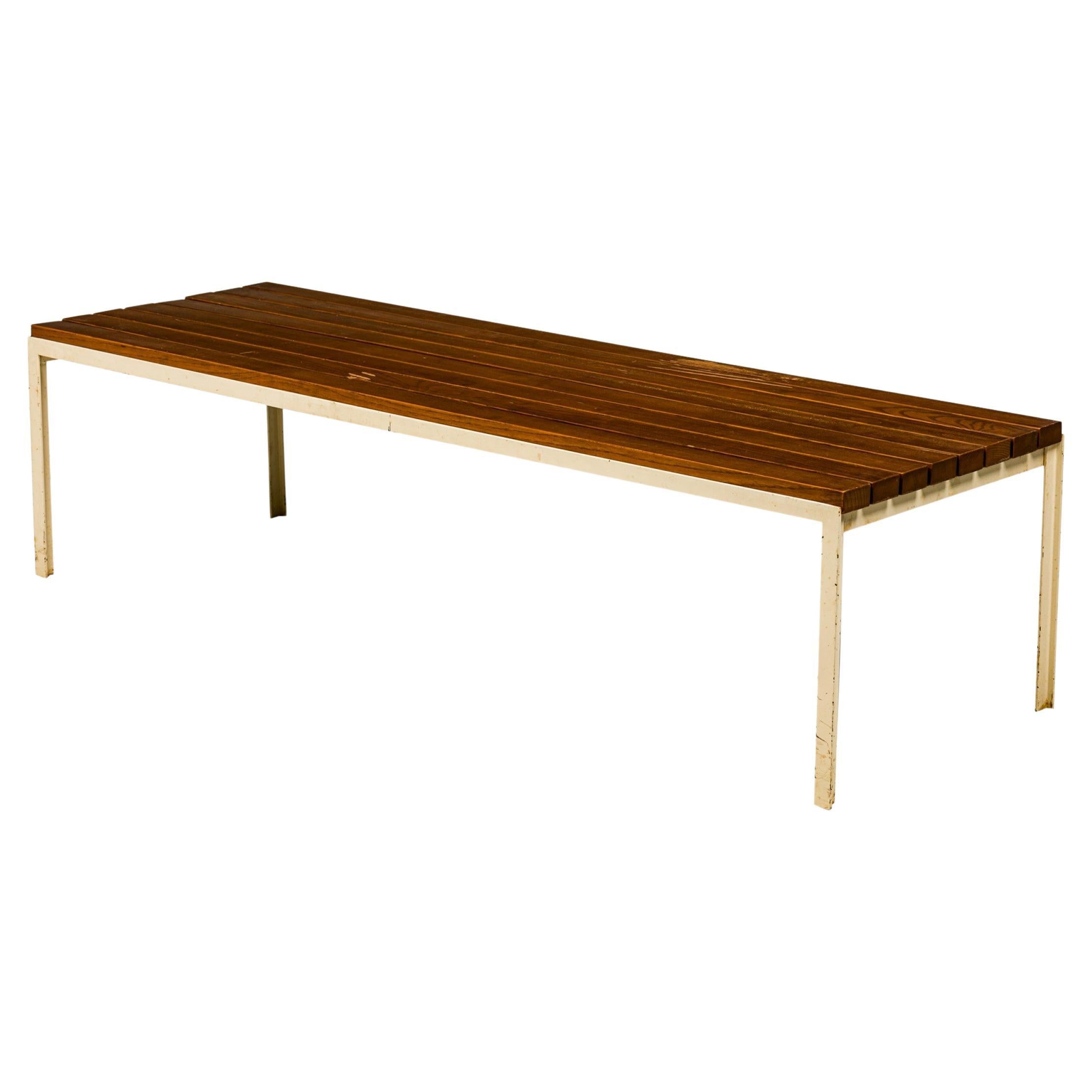 Florence Knoll for Knoll Associates American Mid-Century Wooden Slat T-Bar Bench For Sale