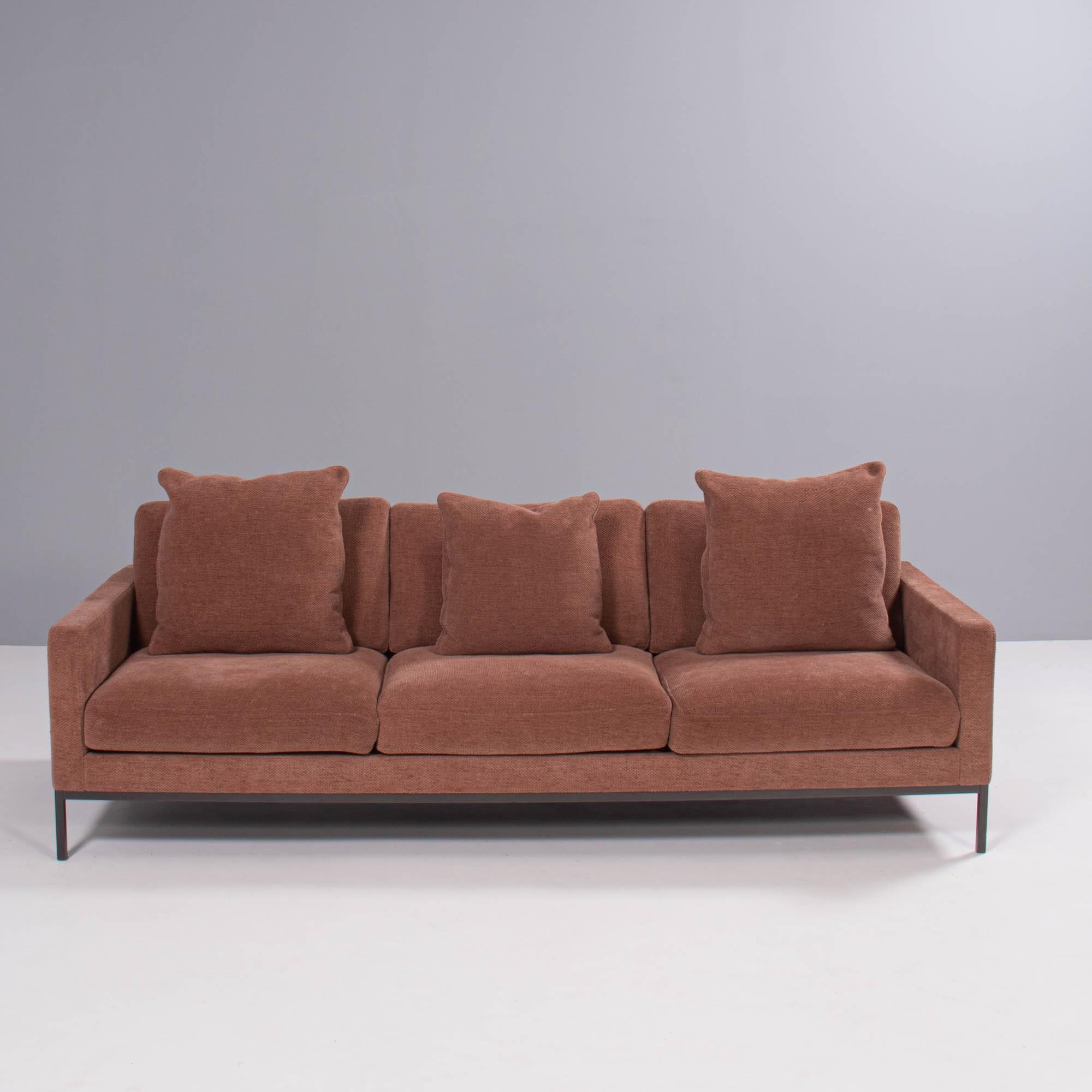 Italian Florence Knoll for Knoll Dusky Pink Fabric Relax Sofa
