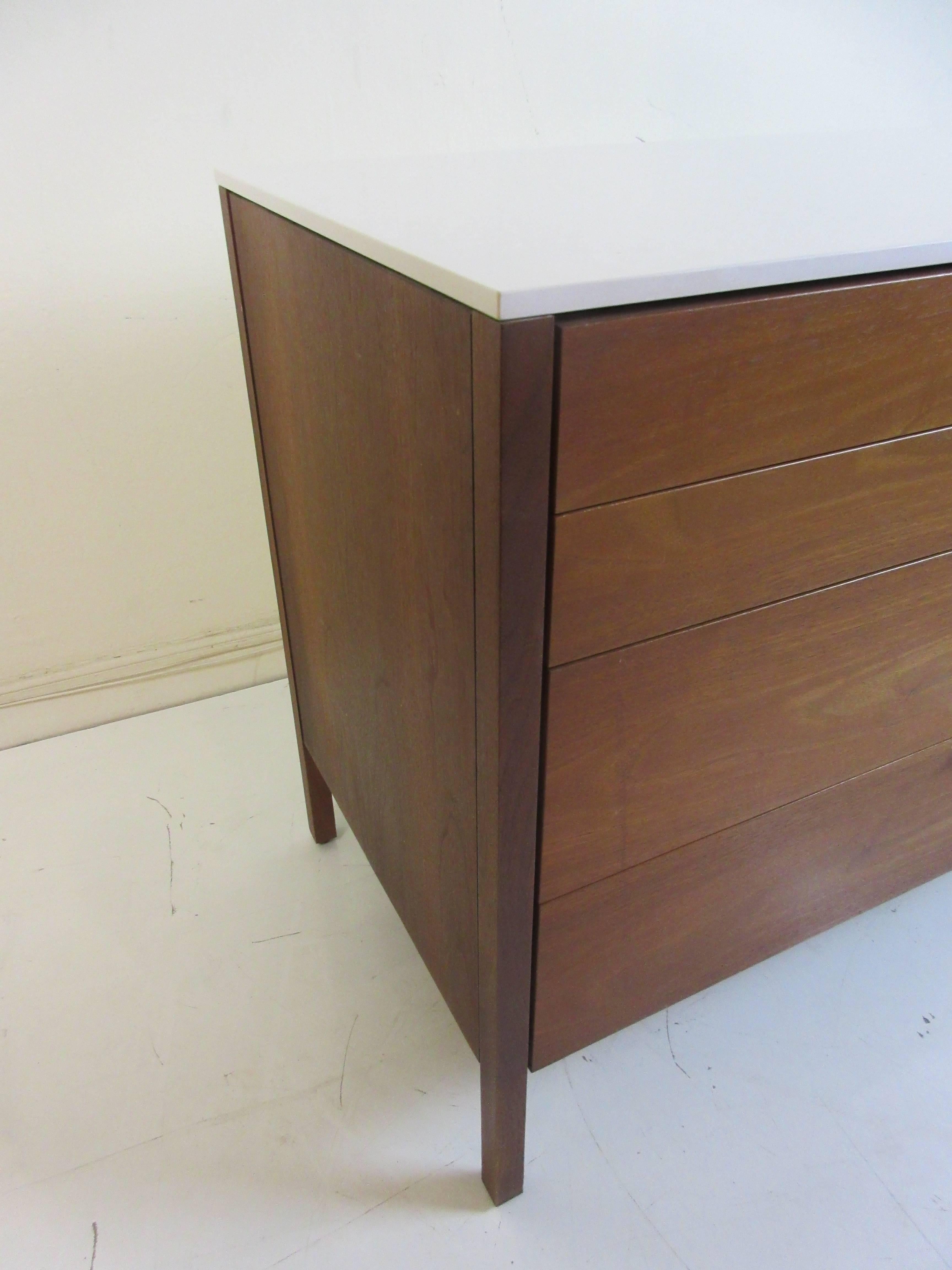 Mid-Century Modern Florence Knoll for Knoll Four-Drawer Walnut Cabinet with Stone Top