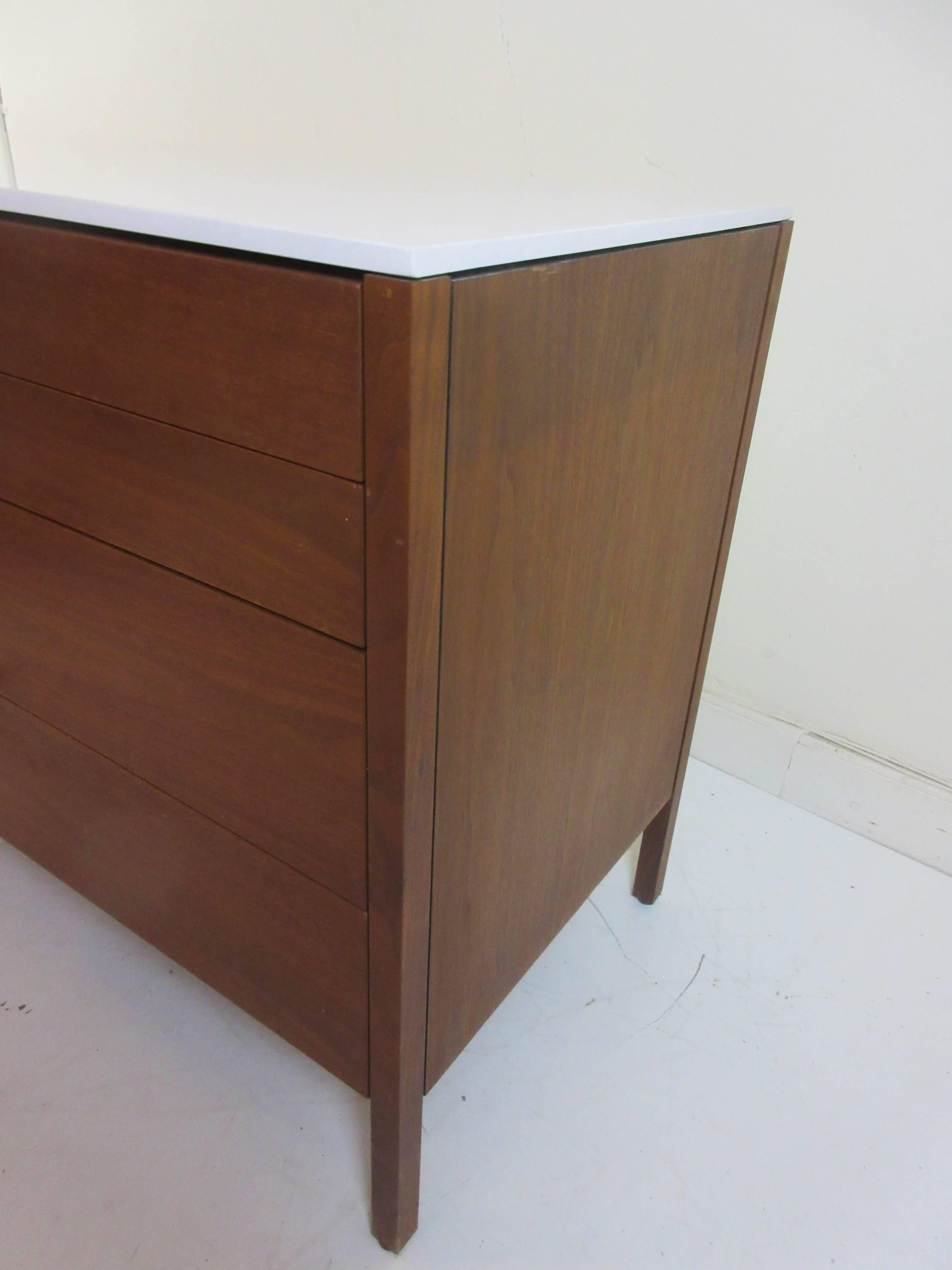 Mid-20th Century Florence Knoll for Knoll Four-Drawer Walnut Cabinet with Stone Top