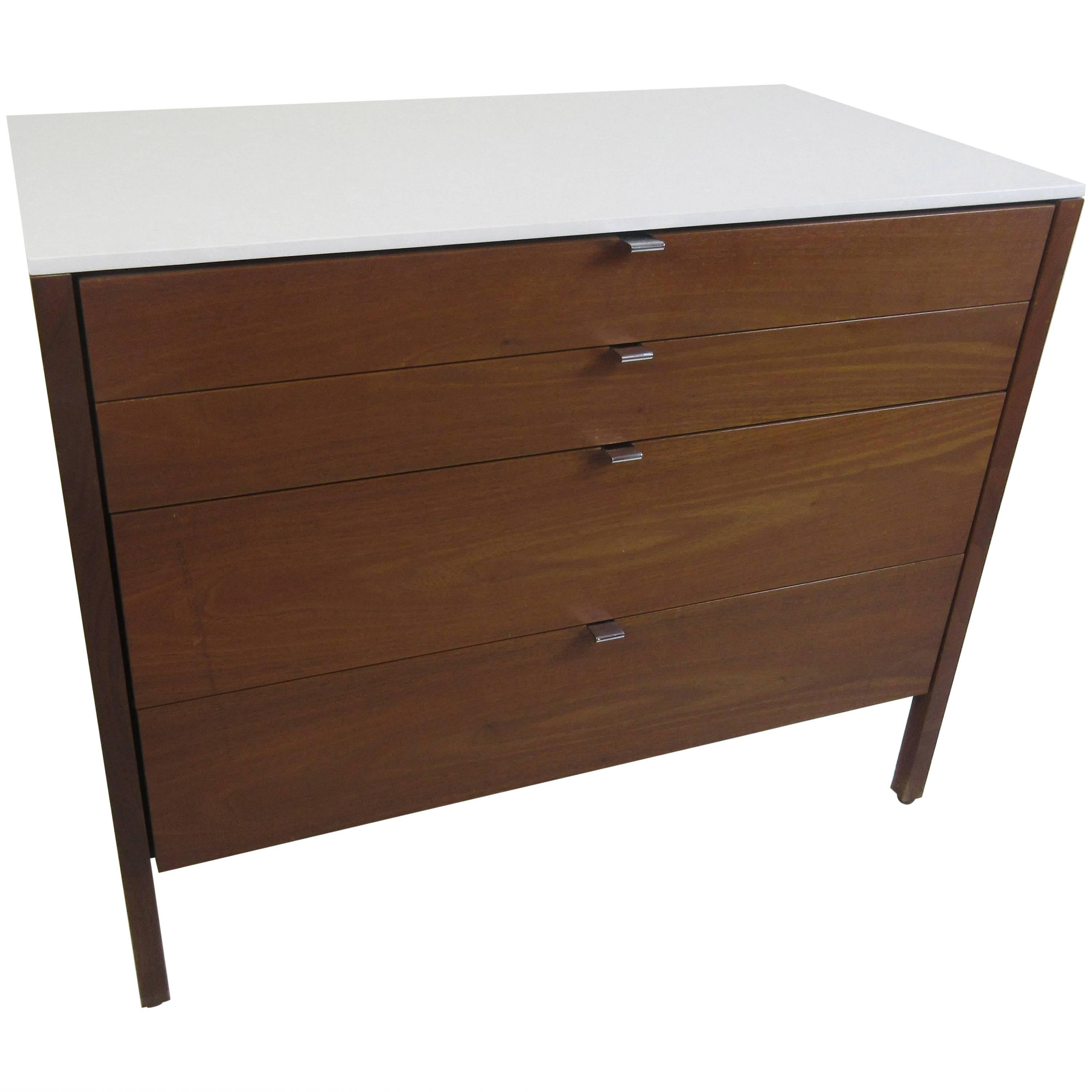 Florence Knoll for Knoll Four-Drawer Walnut Cabinet with Stone Top