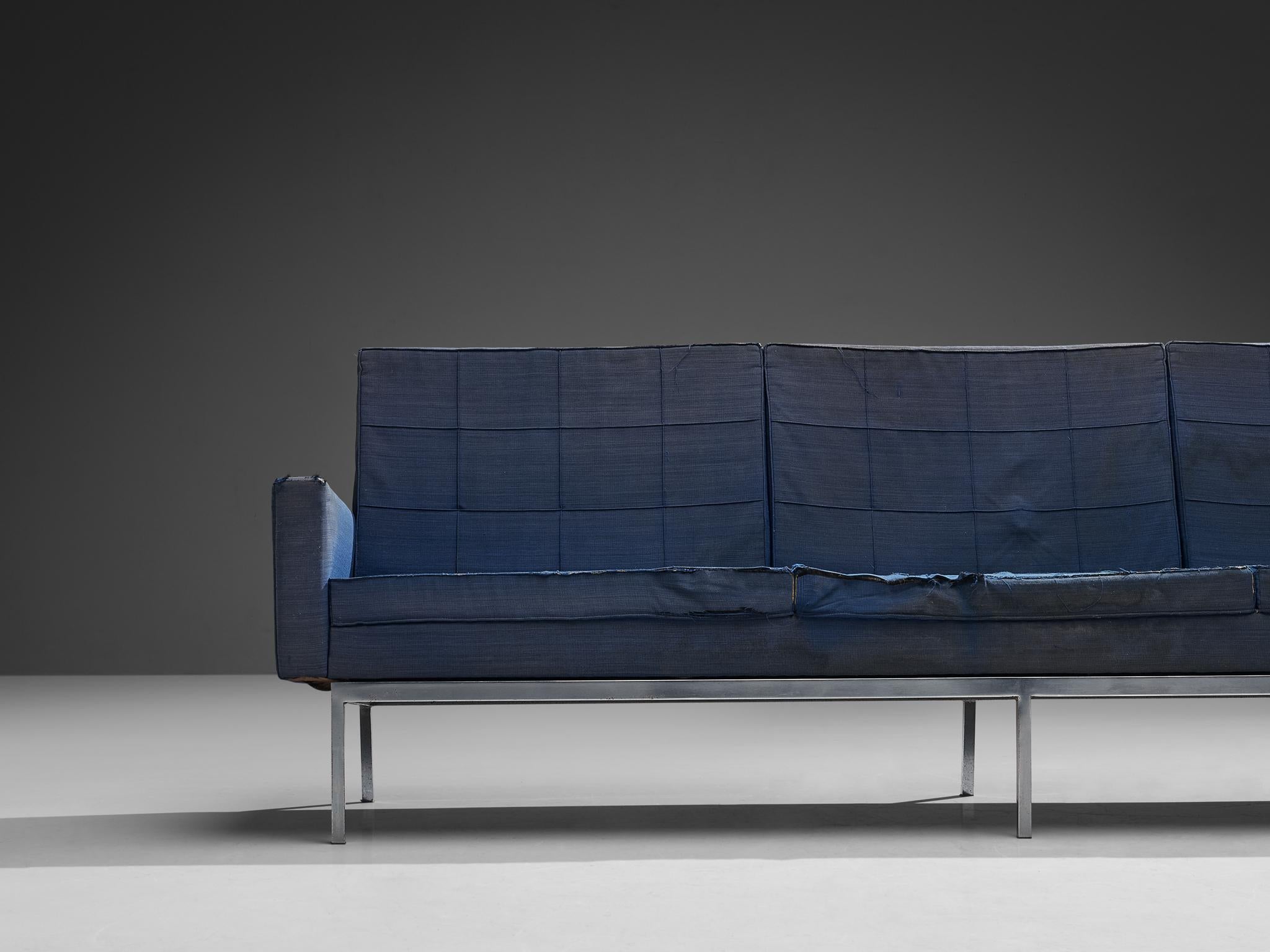 Florence Knoll für Knoll International, Sofa mit blauer Polsterung und Stahl im Angebot 1
