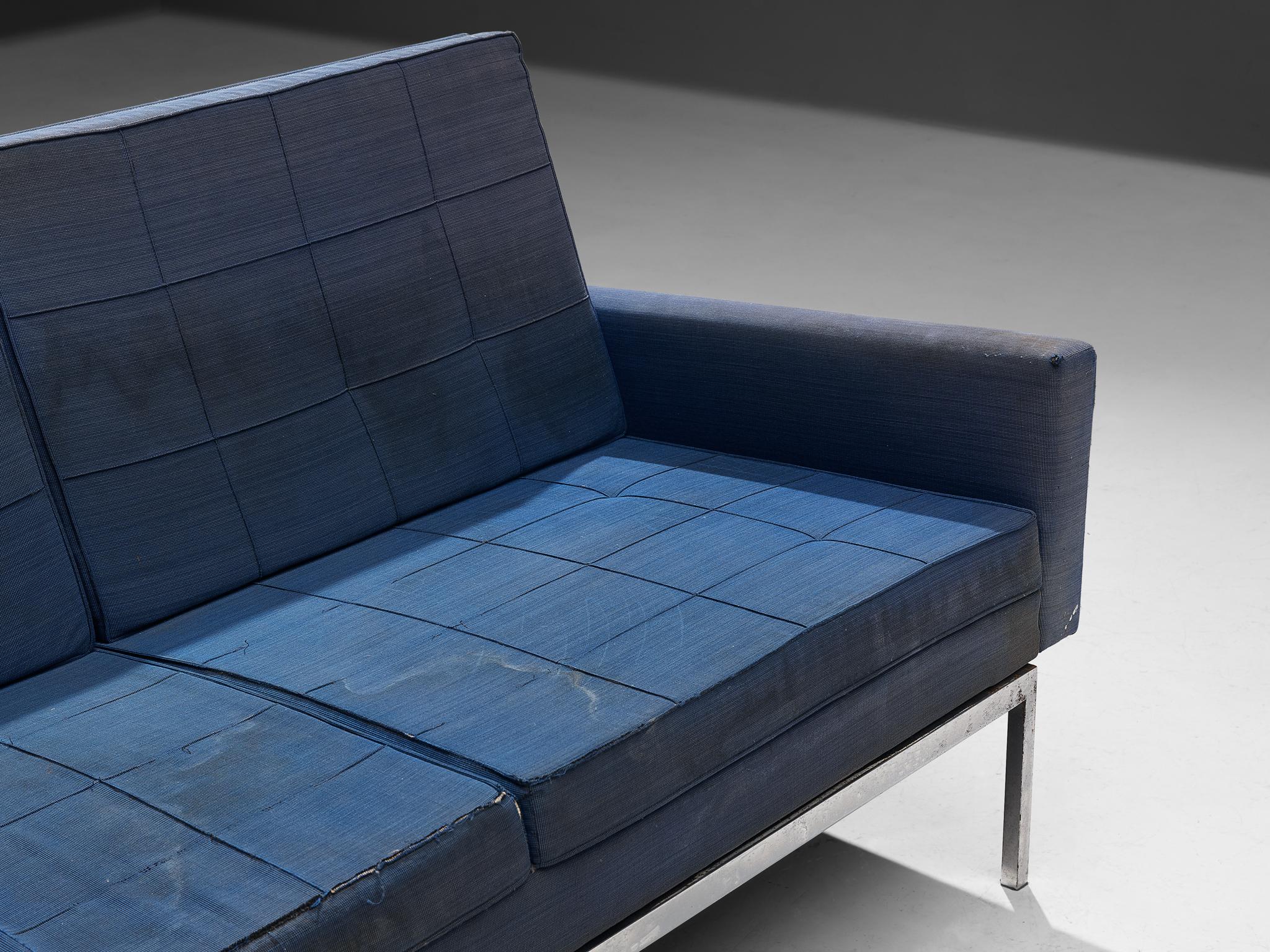 Florence Knoll für Knoll International, Sofa mit blauer Polsterung und Stahl im Angebot 2