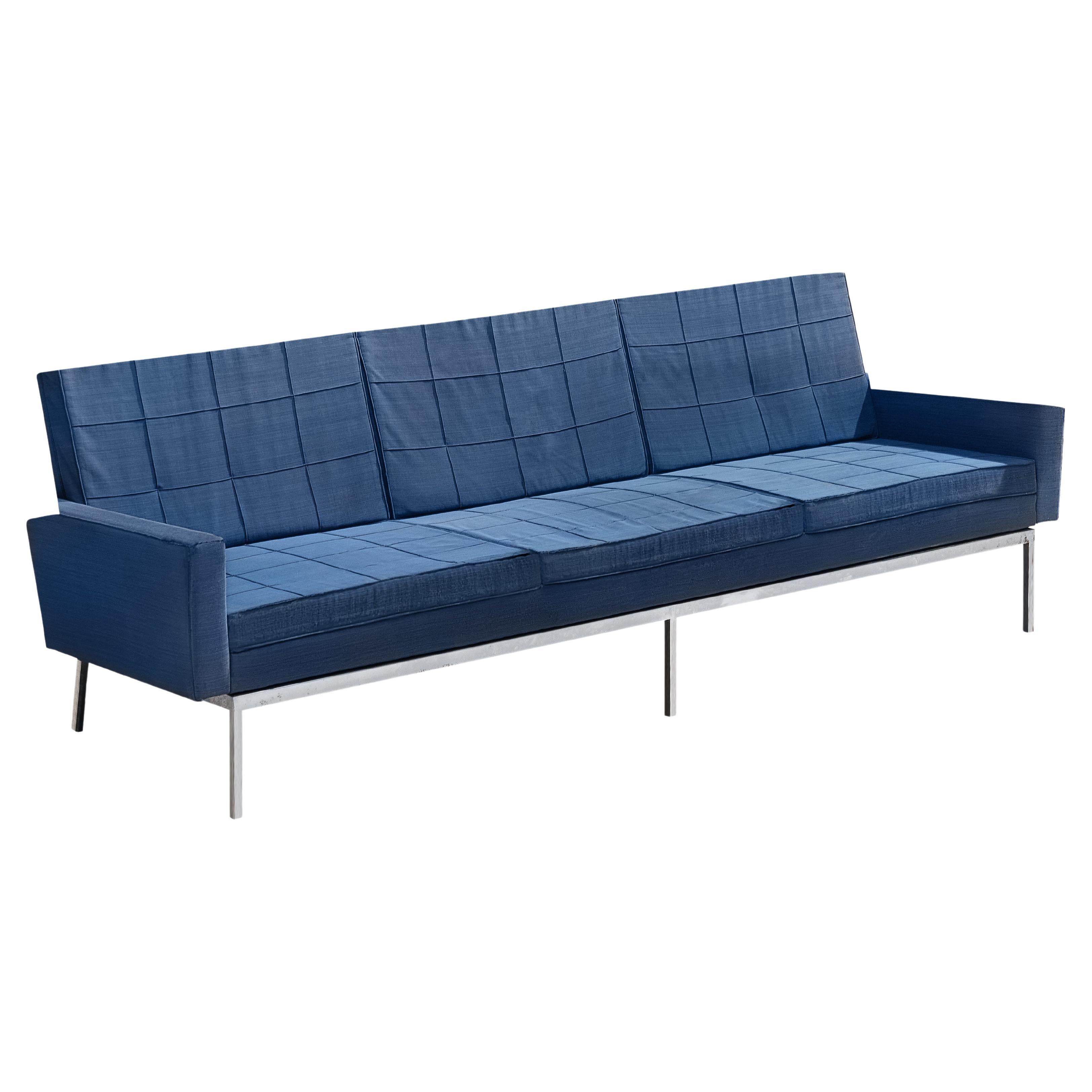 Florence Knoll für Knoll International, Sofa mit blauer Polsterung und Stahl