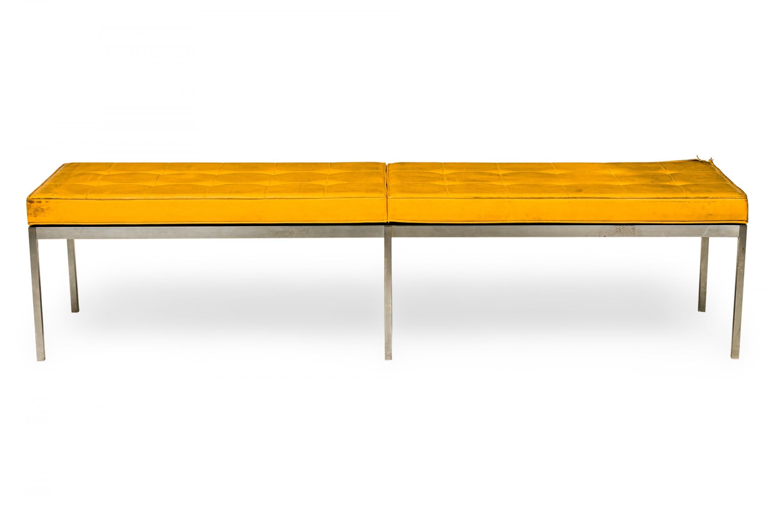 Florence Knoll for Knoll International Yellow Tufted Vinyl & Chrome Museum Bench 3