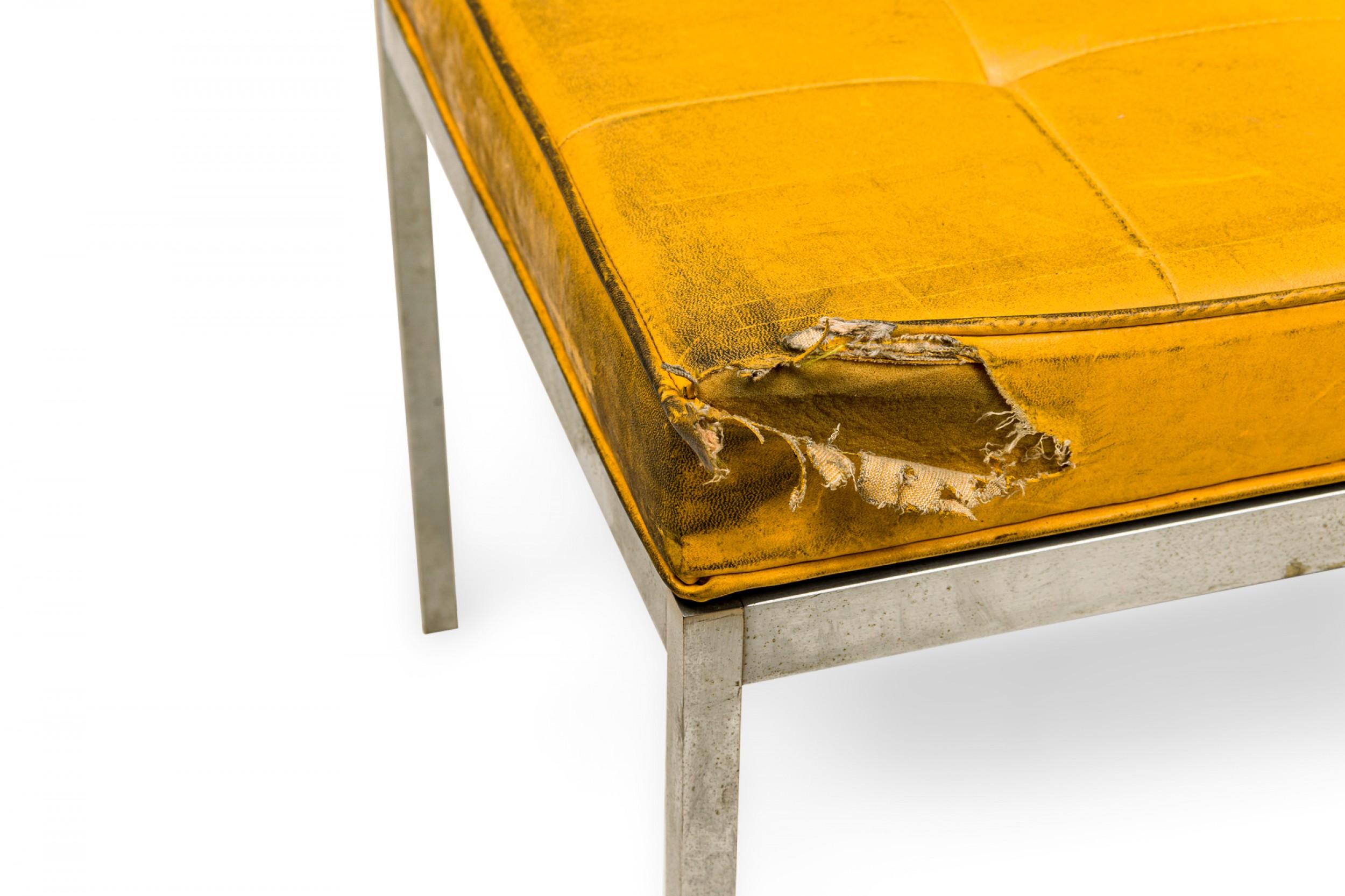 Florence Knoll for Knoll International Yellow Tufted Vinyl & Chrome Museum Bench 4