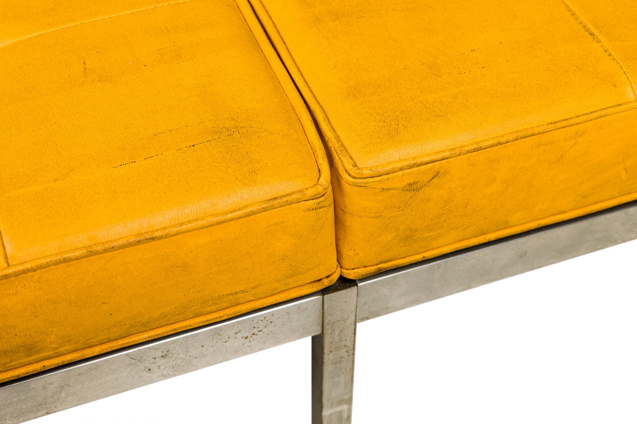 Mid-Century Modern Florence Knoll for Knoll International Yellow Tufted Vinyl & Chrome Museum Bench