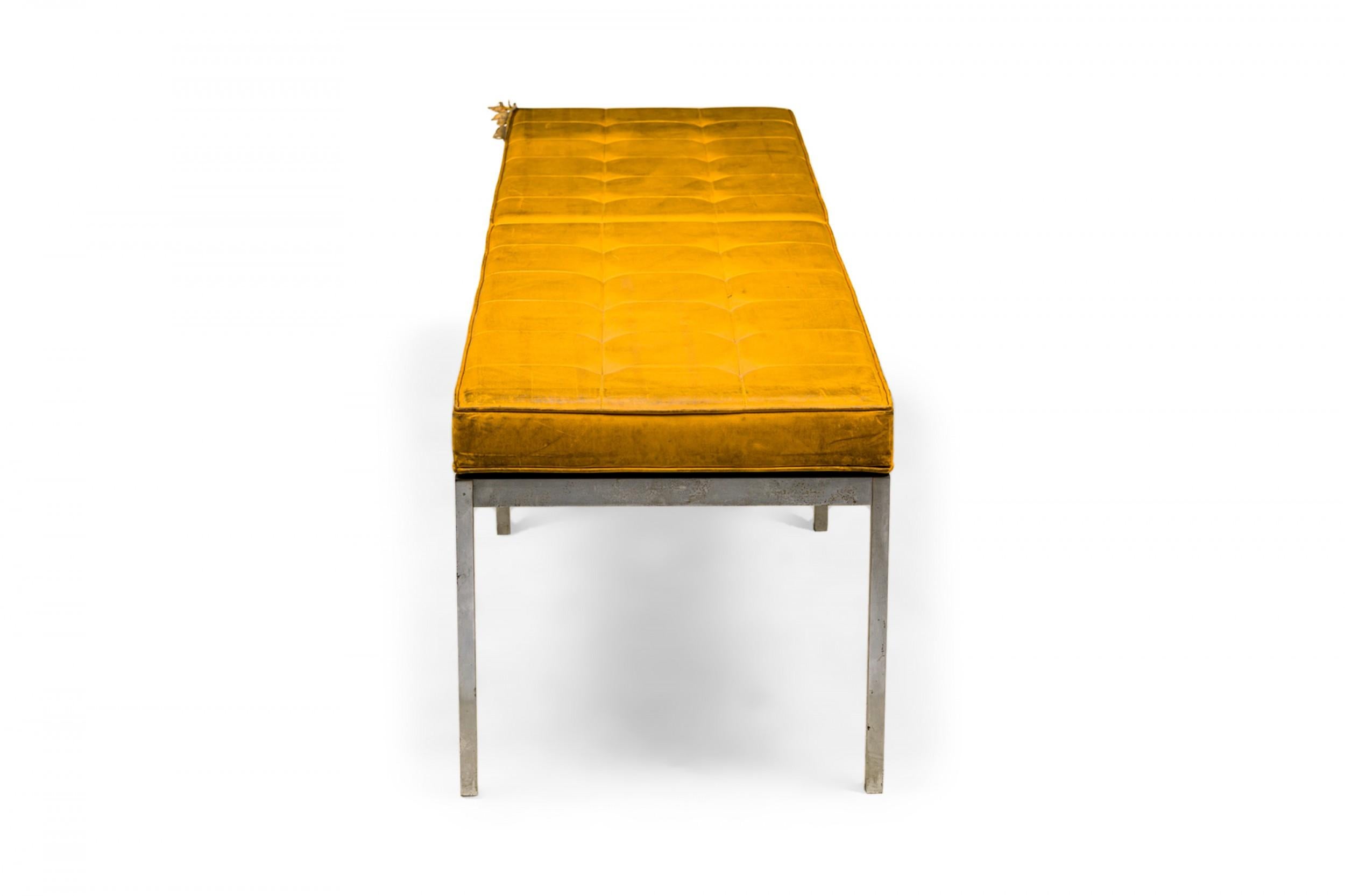 American Florence Knoll for Knoll International Yellow Tufted Vinyl & Chrome Museum Bench