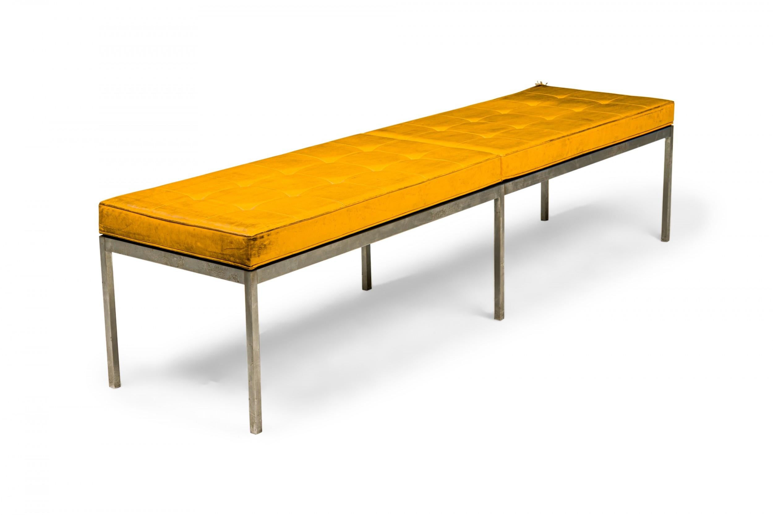 Hand-Crafted Florence Knoll for Knoll International Yellow Tufted Vinyl & Chrome Museum Bench