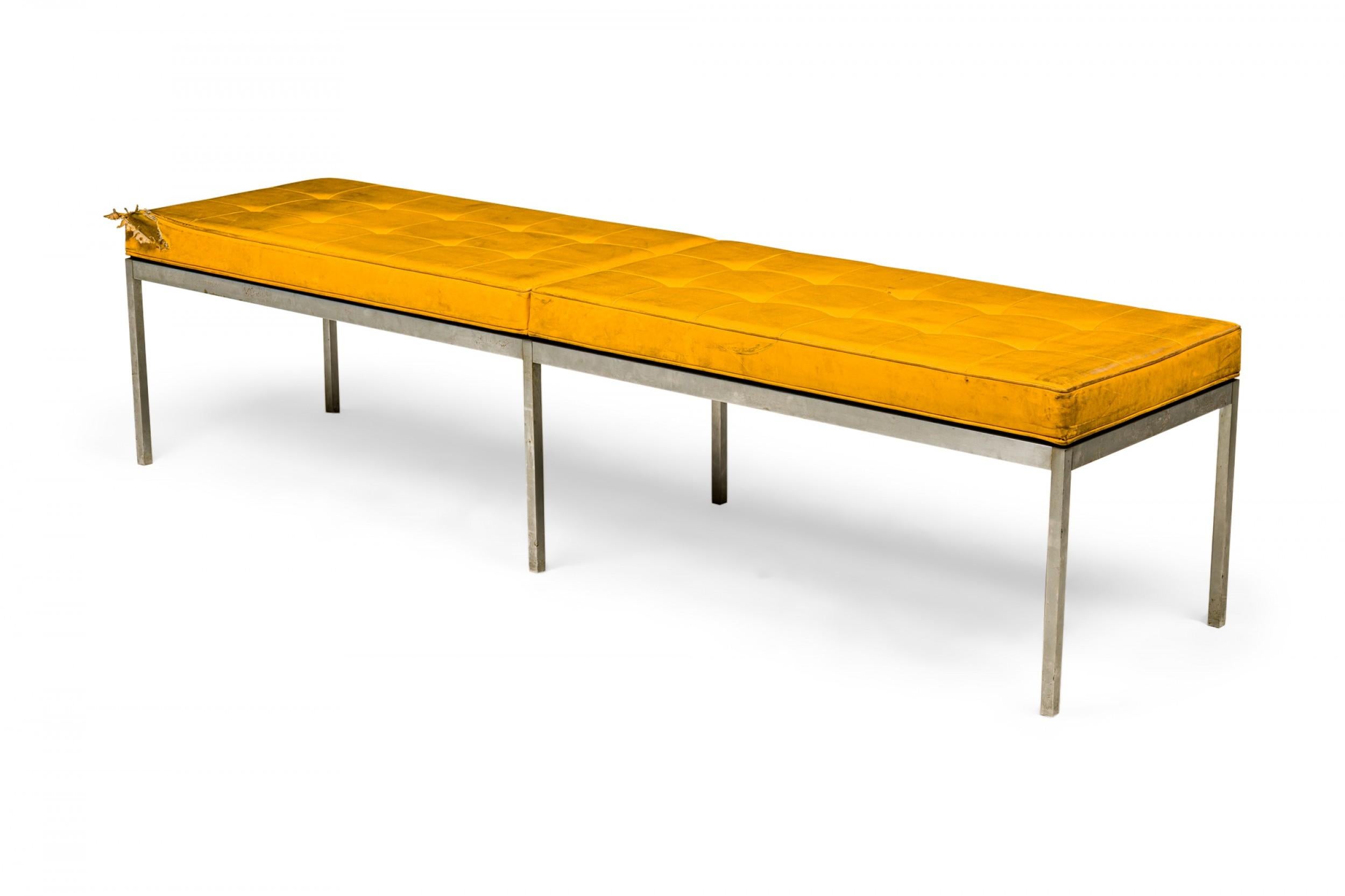 Florence Knoll for Knoll International Yellow Tufted Vinyl & Chrome Museum Bench 2