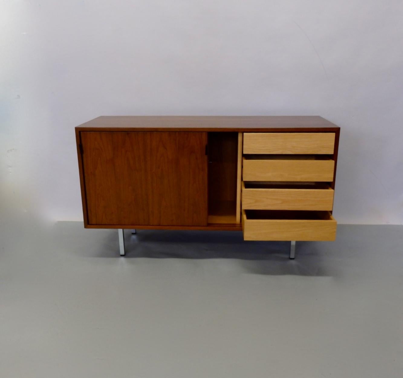 Mid-Century Modern Florence Knoll for Knoll Leather Pull Walnut Sliding Door Credenza