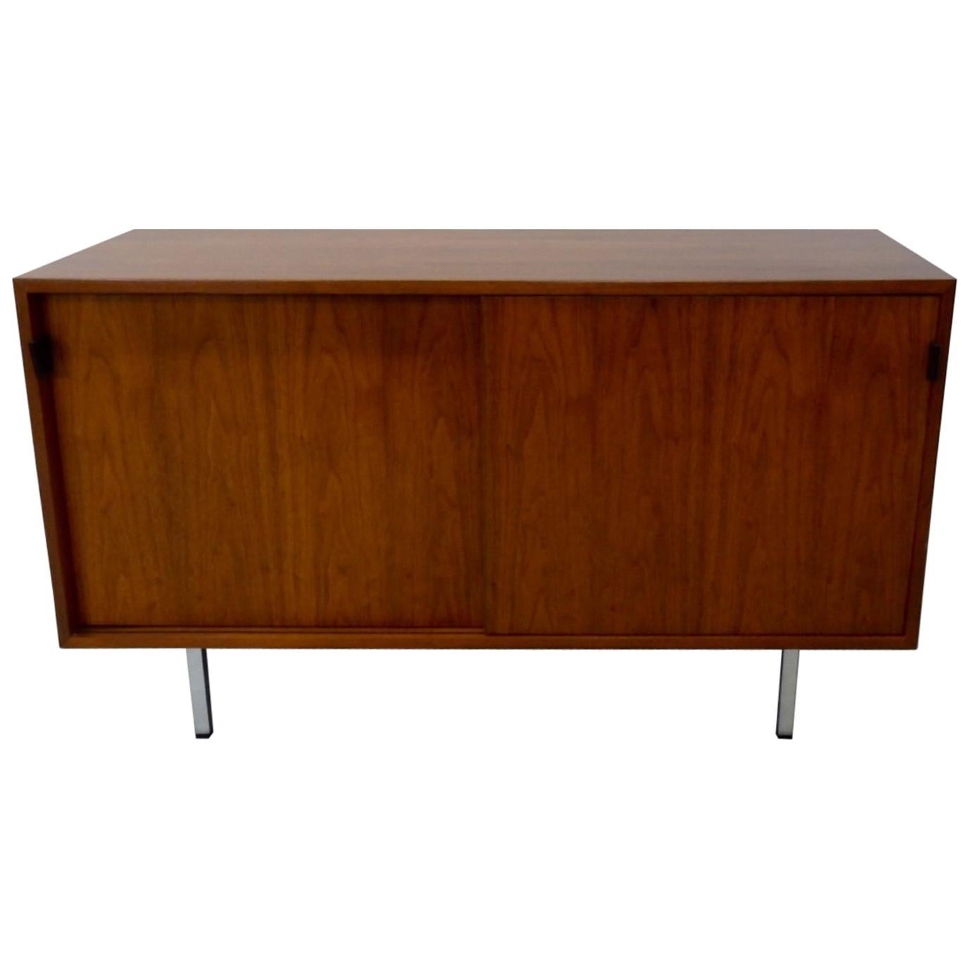 Florence Knoll for Knoll Leather Pull Walnut Sliding Door Credenza