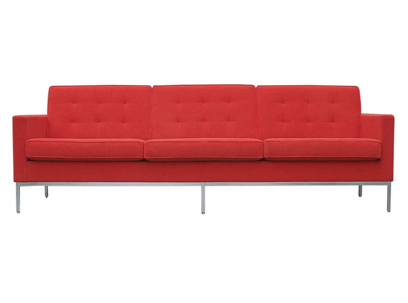 Florence Knoll for Knoll Sofa and Matching Lounge Chairs Living Room Set in Red 3