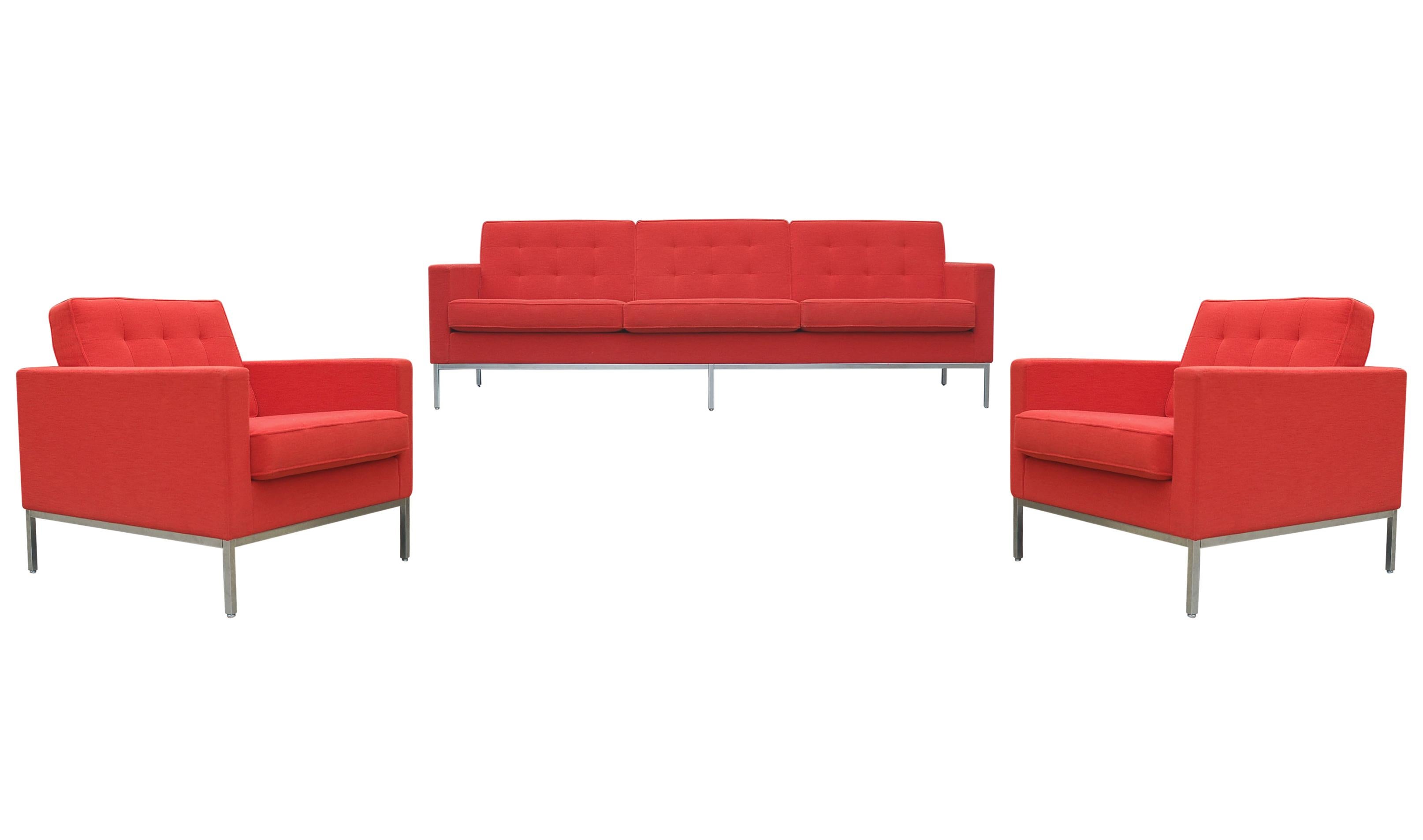 Florence Knoll for Knoll Sofa and Matching Lounge Chairs Living Room Set in Red 5