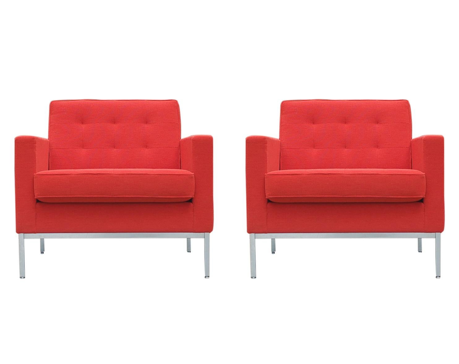 Florence Knoll for Knoll Sofa and Matching Lounge Chairs Living Room Set in Red 7
