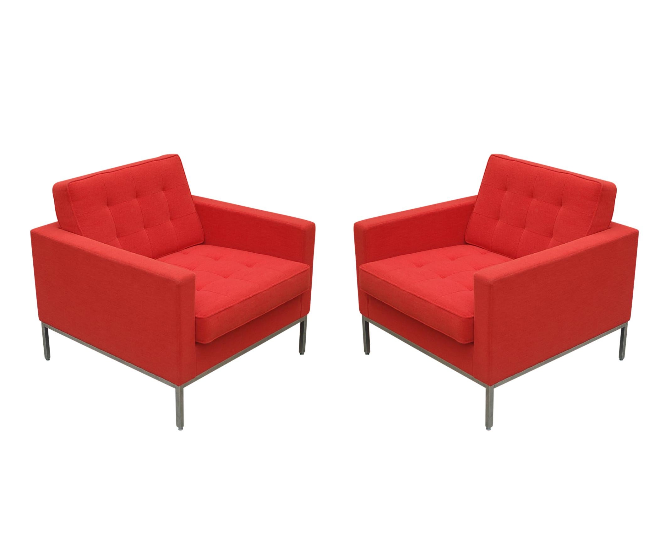 American Florence Knoll for Knoll Sofa and Matching Lounge Chairs Living Room Set in Red
