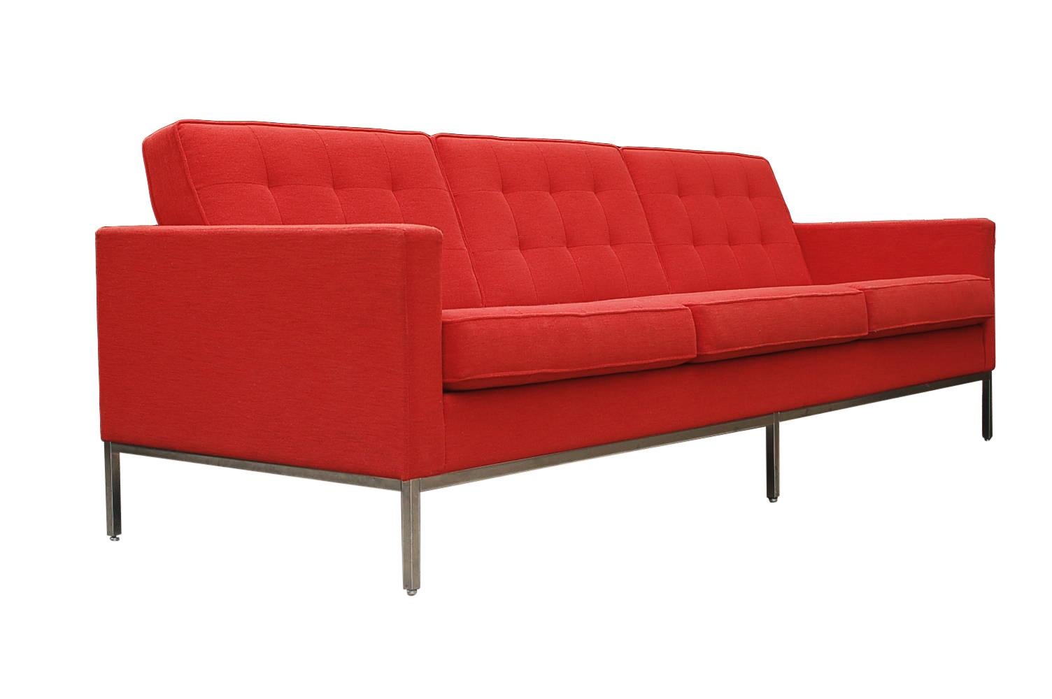 Steel Florence Knoll for Knoll Sofa and Matching Lounge Chairs Living Room Set in Red