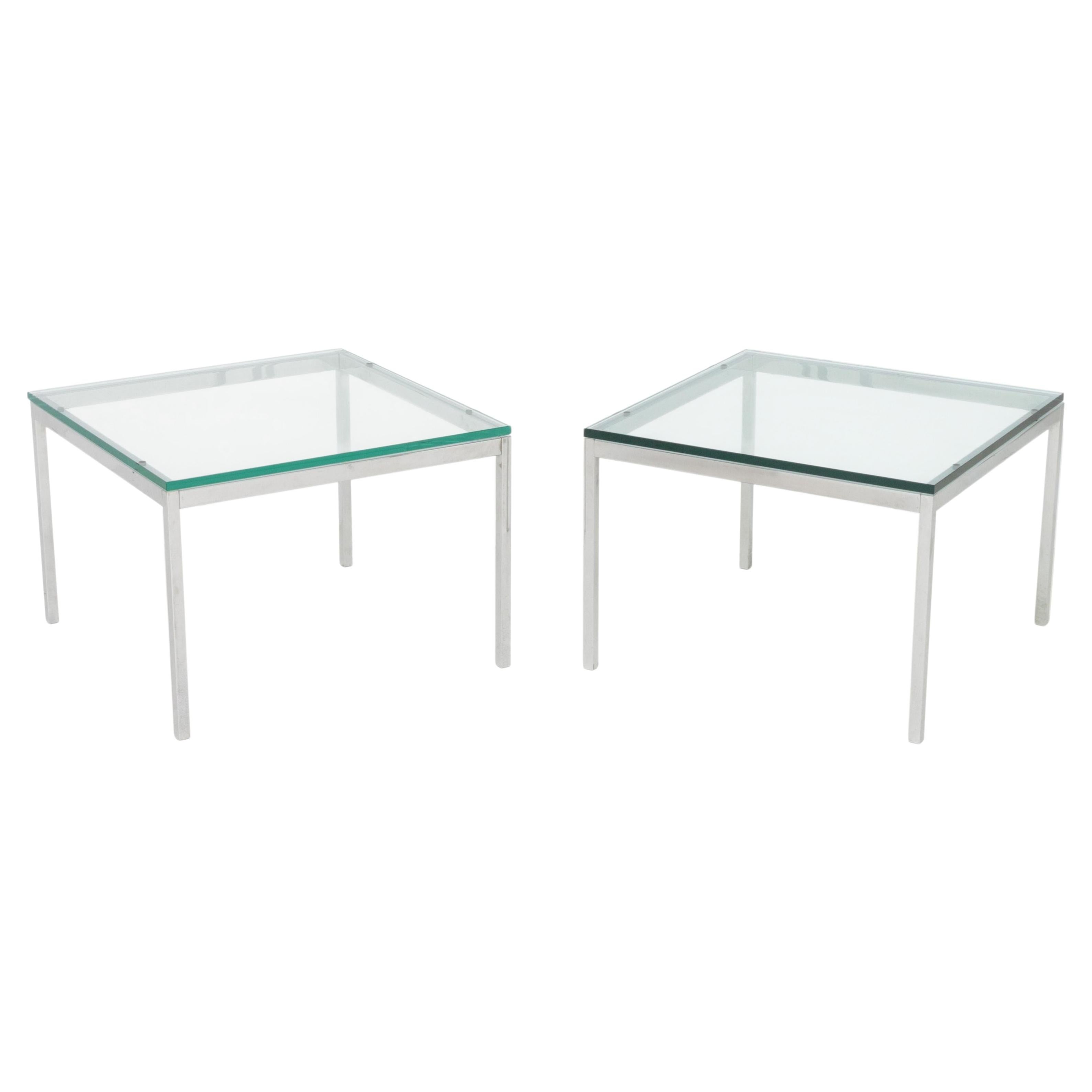 Pair of Florence Knoll Side Tables with Glass Top and Chrome Base