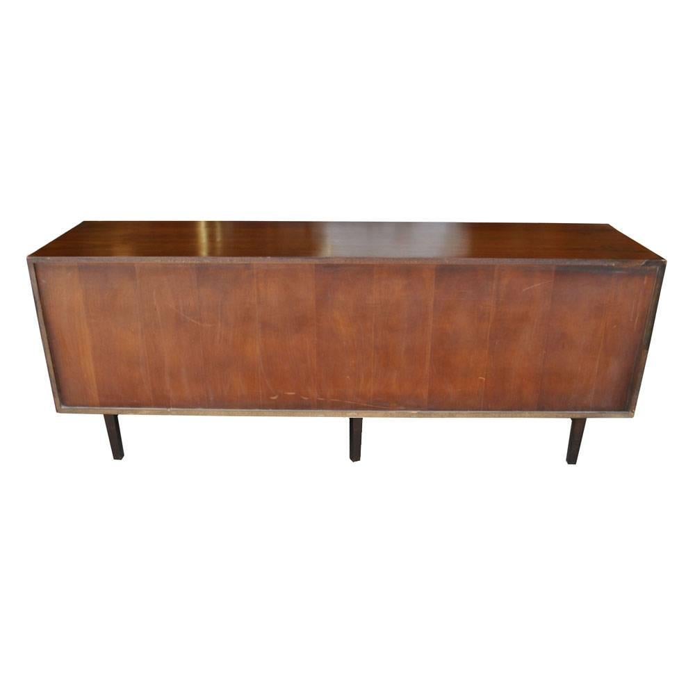 Leather 6ft Florence Knoll For Knoll Walnut And Grasscloth Credenza 