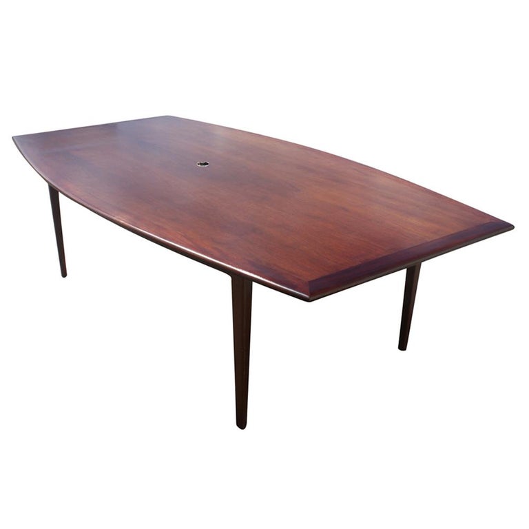 American 8FT Florence Knoll Boat Shape Walnut Dining Conference Table For Sale