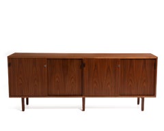 Florence Knoll International Credenza Walnut Legs Chrome Leather Pulls 1960s