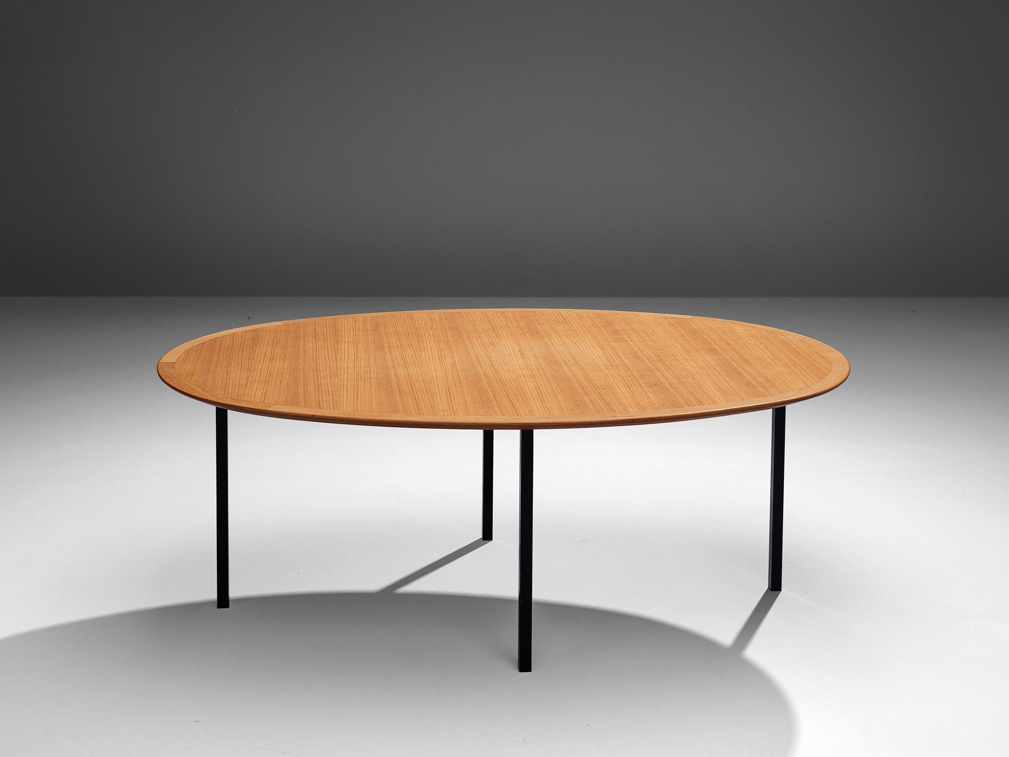American Florence Knoll for Knoll International Oval Dining Table in Teak and Metal
