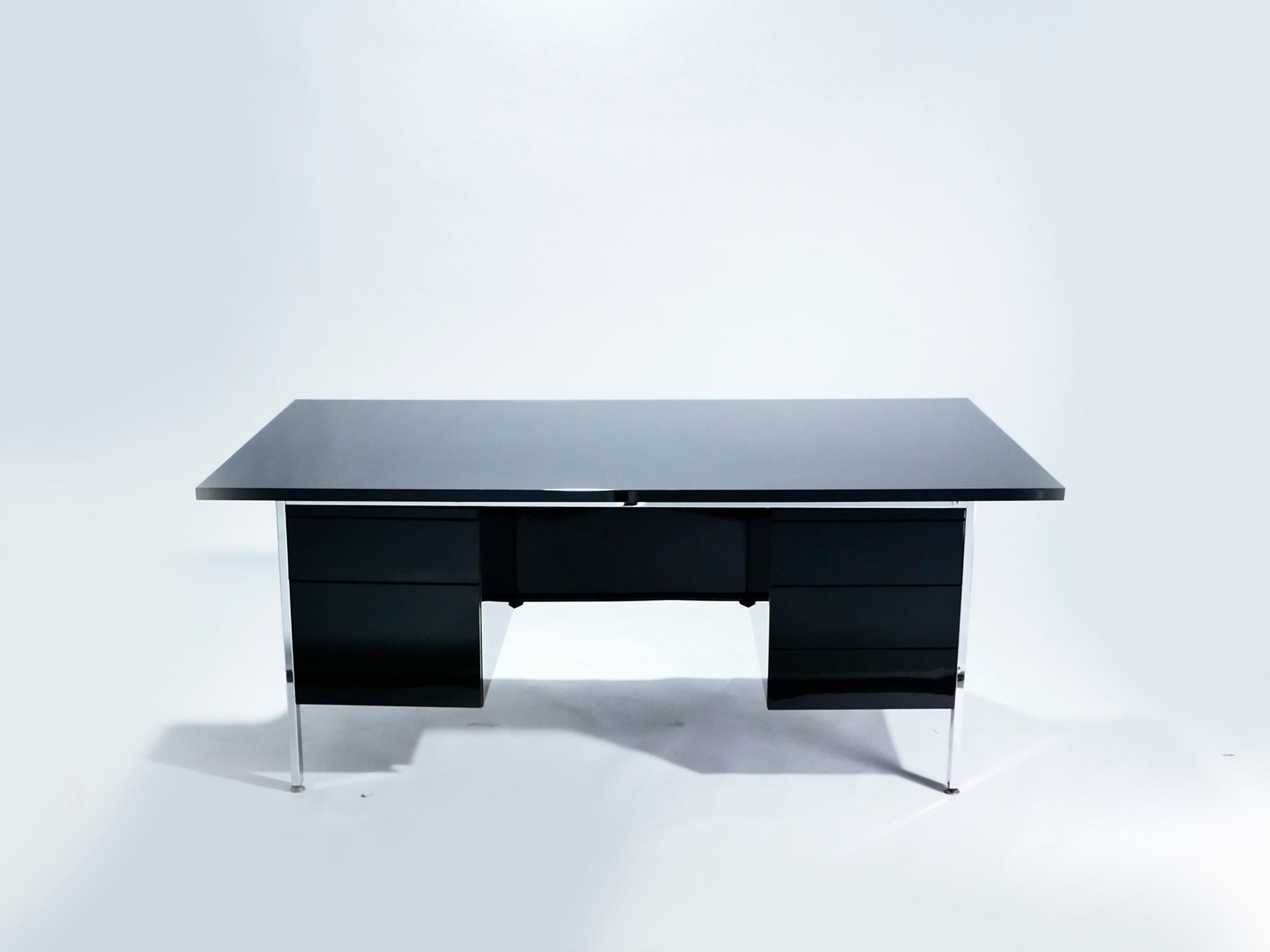 Lacquered Florence Knoll Lacquer and Chrome Desk, 1950s