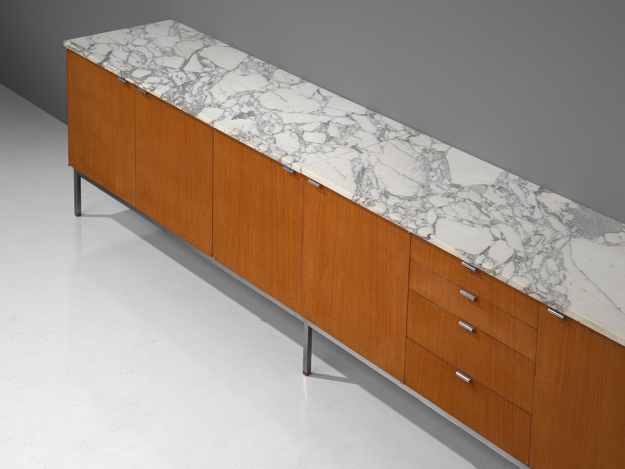 American Florence Knoll Large Sideboard in Teak and Marble