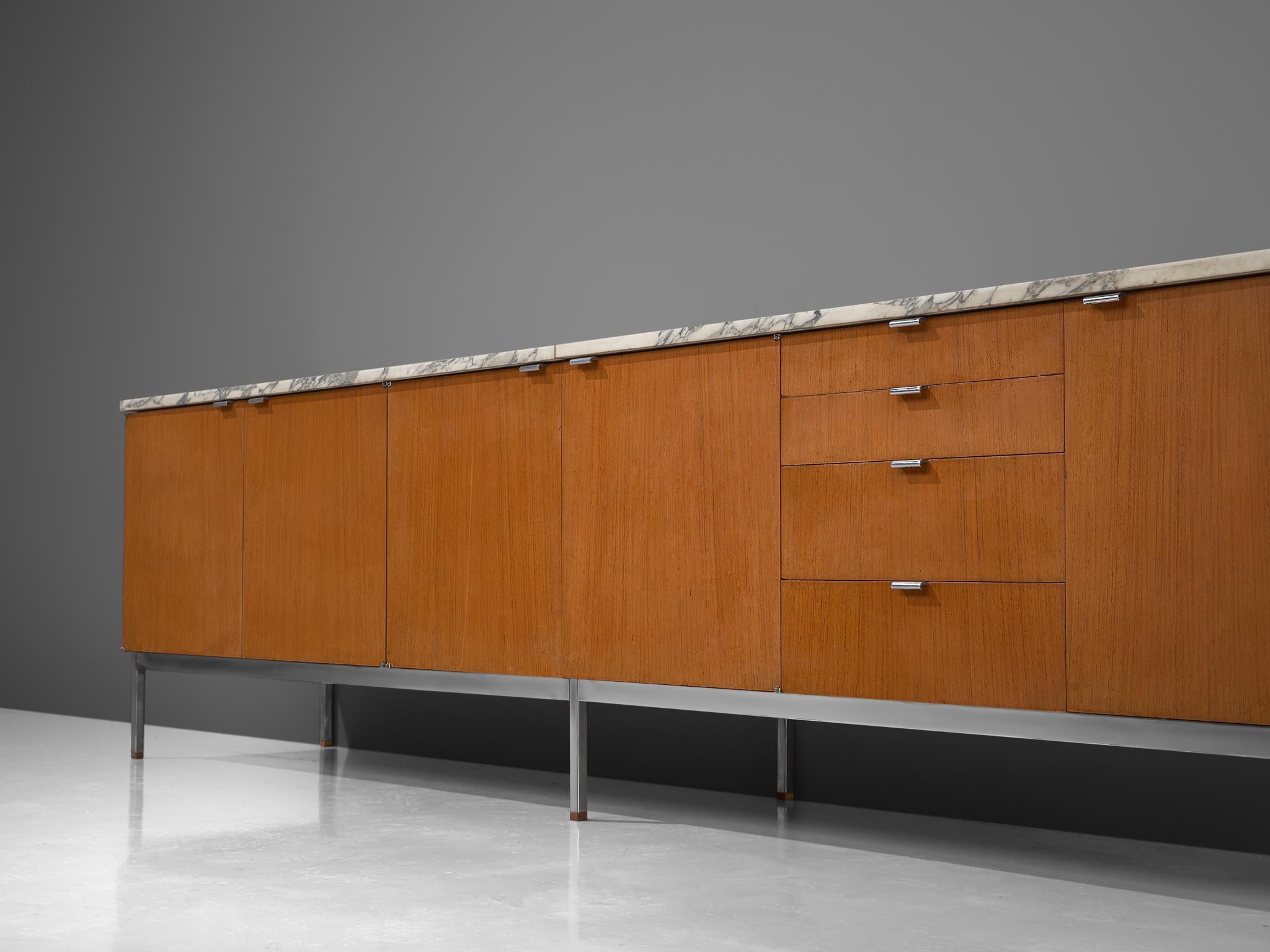 Mid-20th Century Florence Knoll Large Sideboard in Teak and Marble