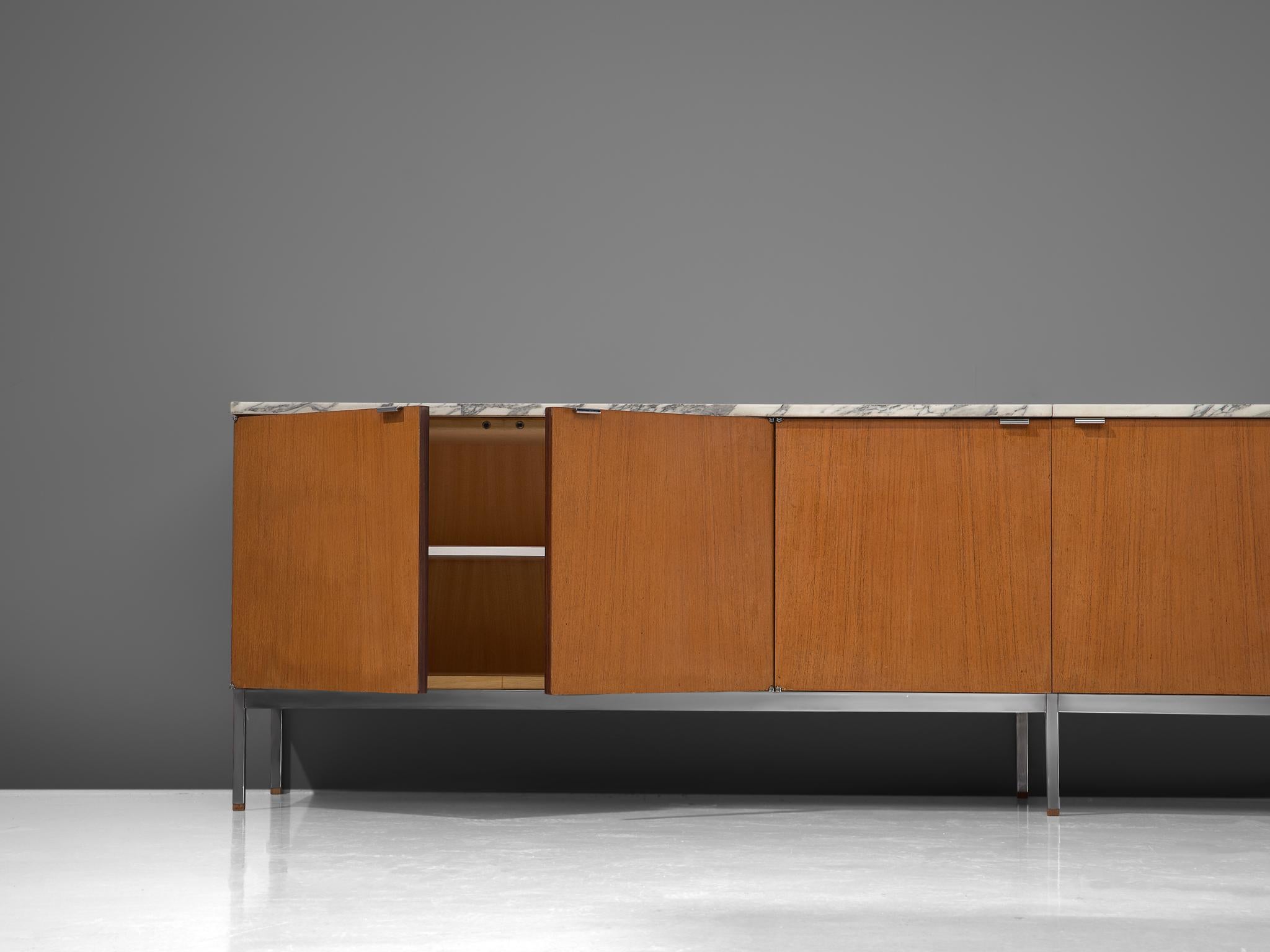 Metal Florence Knoll Large Sideboard in Teak and Marble