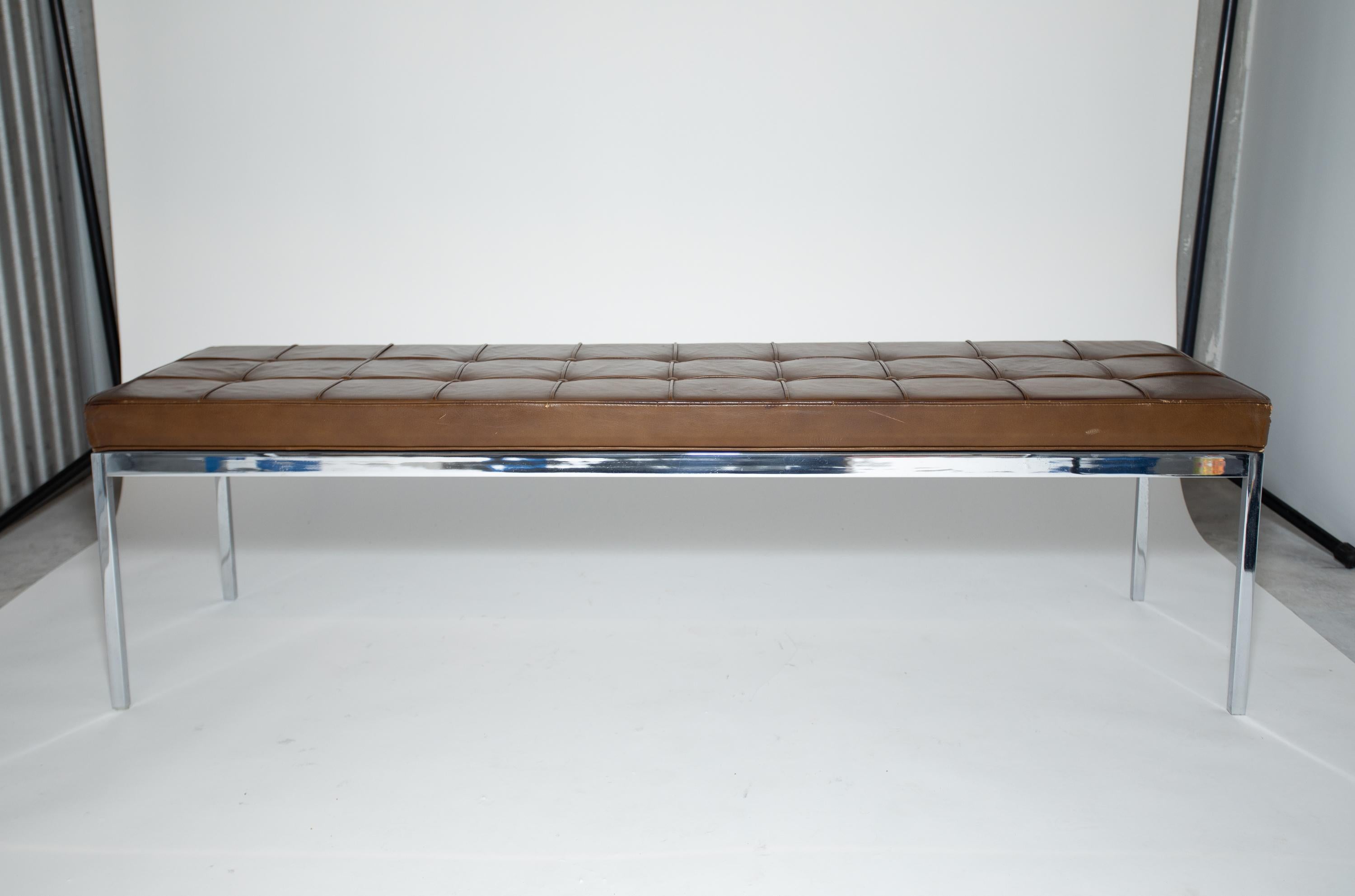 American Florence Knoll Leather Bench For Sale