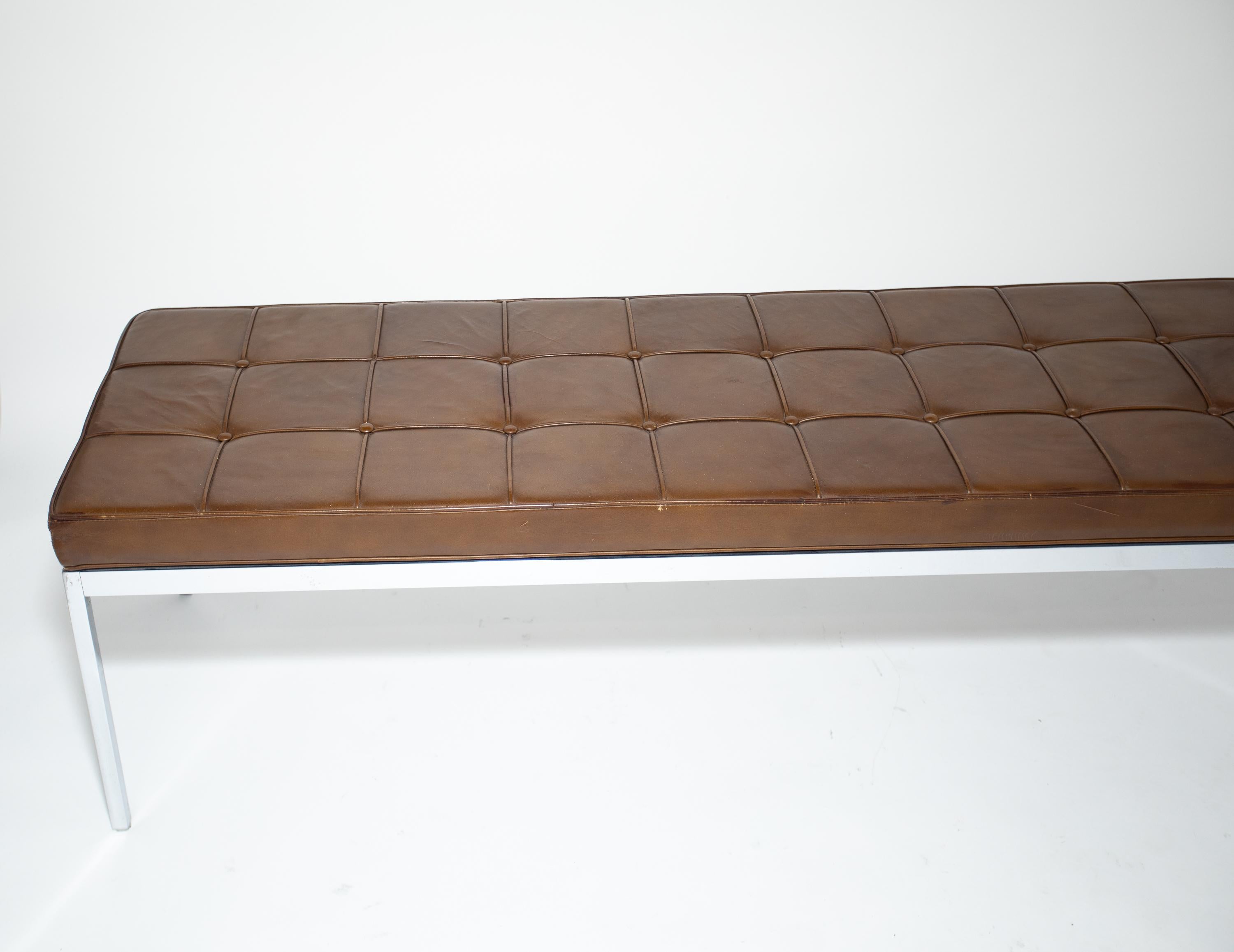 Mid-20th Century Florence Knoll Leather Bench For Sale