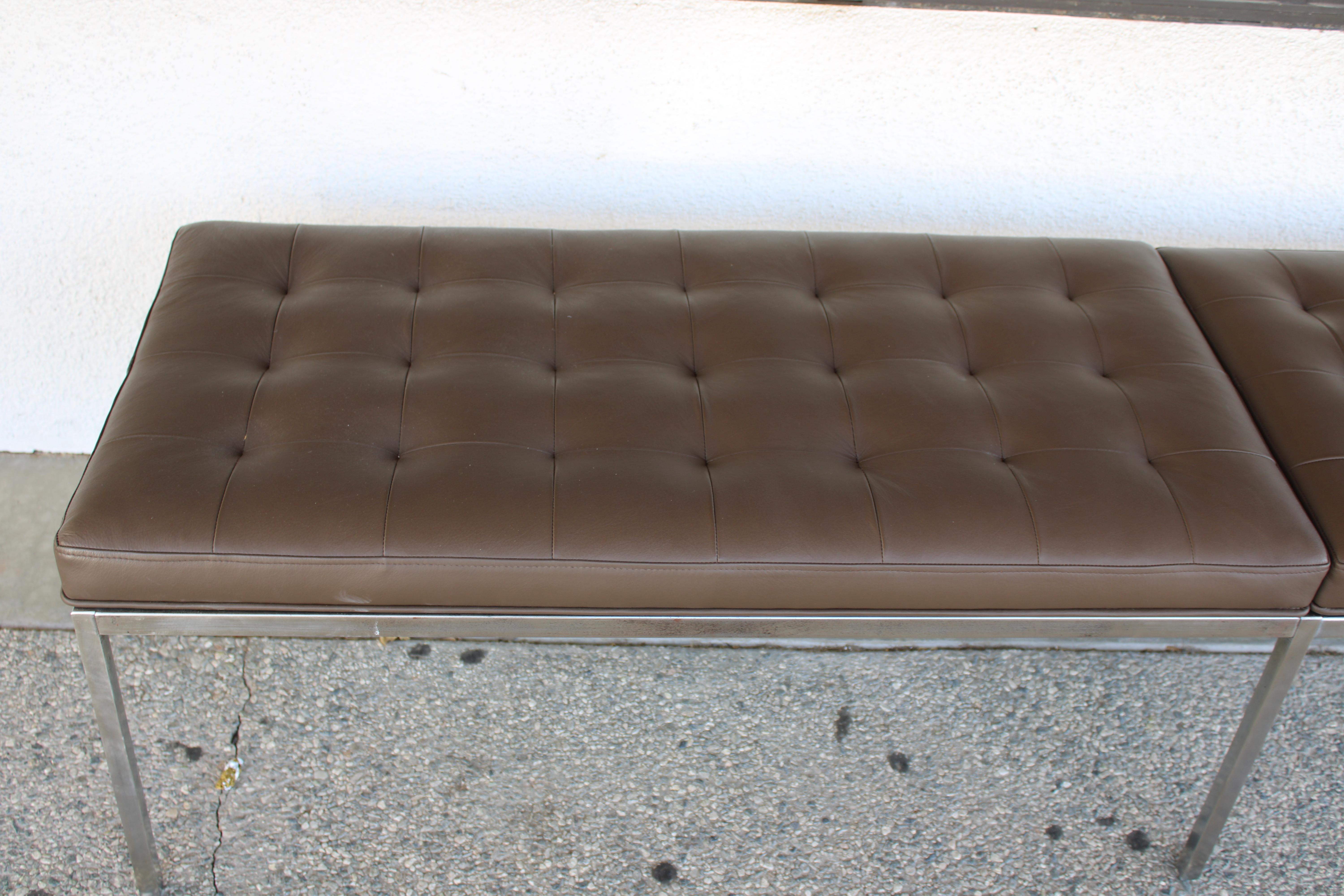 Florence Knoll Leather Bench, Knoll Associates Inc. In Good Condition For Sale In Palm Springs, CA