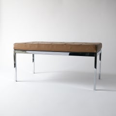 Florence Knoll Leather Upholstered Chrome Bench Early Production, 1971