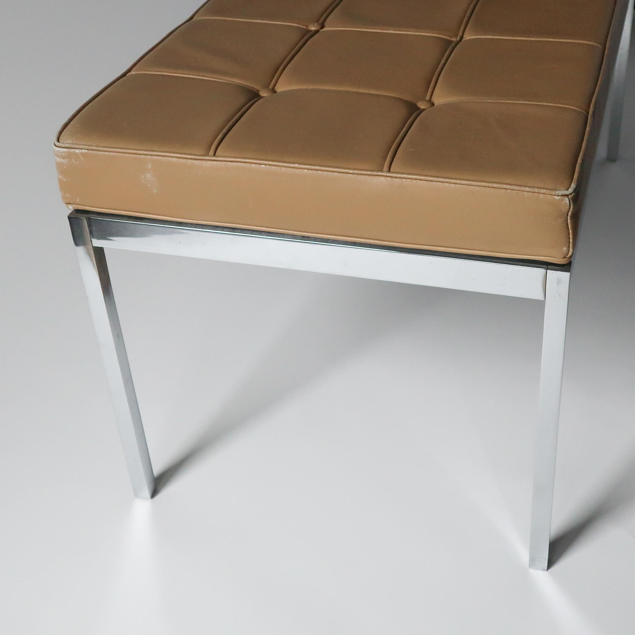 Mid-Century Modern Florence Knoll Leather Upholstered Chrome Bench Early Production, 1971  For Sale