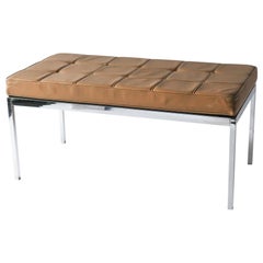Florence Knoll Leather Upholstered Chrome Bench Early Production, 1971