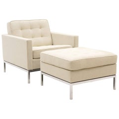 Florence Knoll Lounge Chair and Ottoman, Chrome Frame, Expertly Restored, White