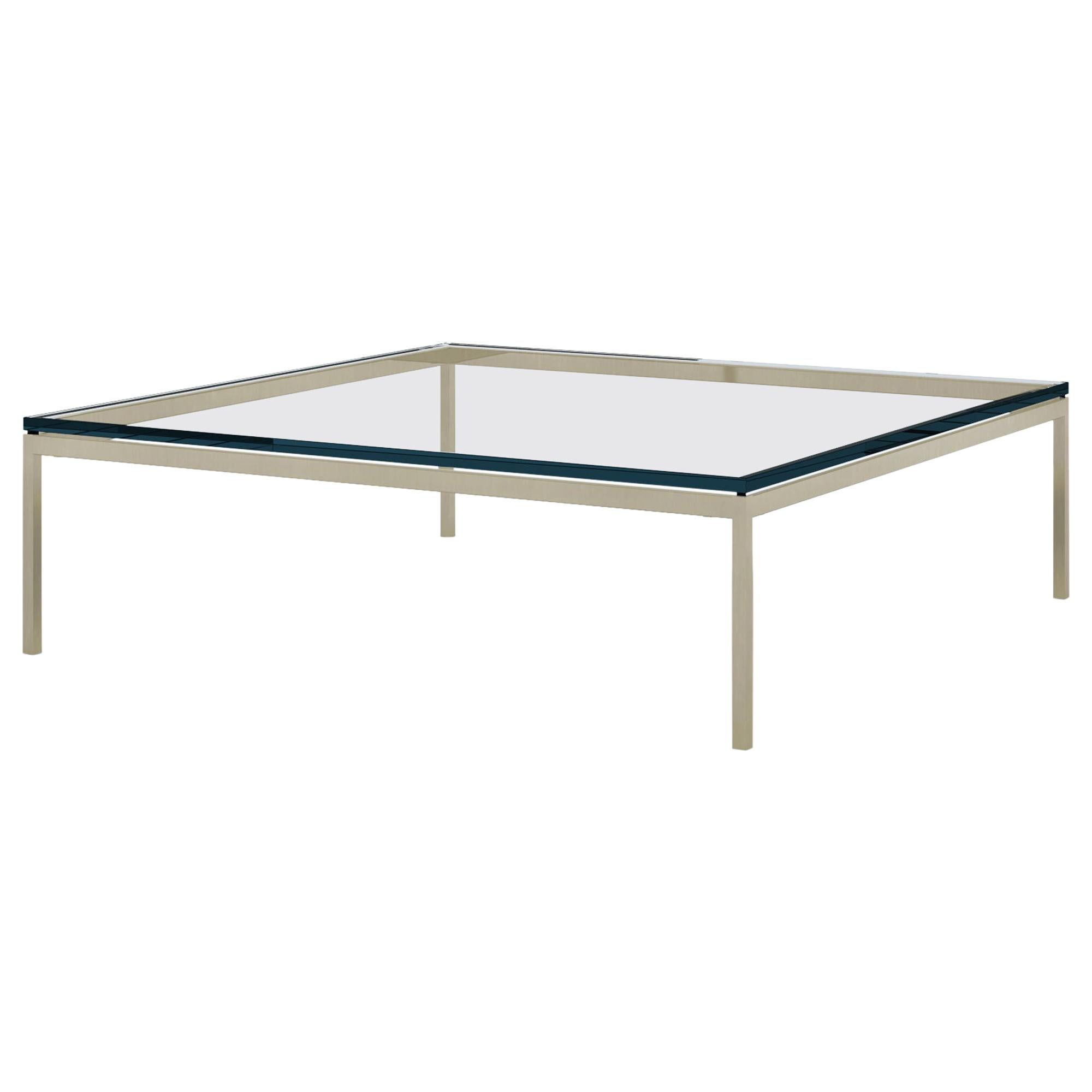 Florence Knoll 47" Square Low Coffee Table, Glass Top & Antique Bronze Frame For Sale
