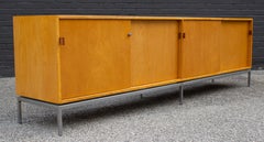 Florence Knoll Maple Credenza with Leather Pulls and Oak Drawers Early 1950s