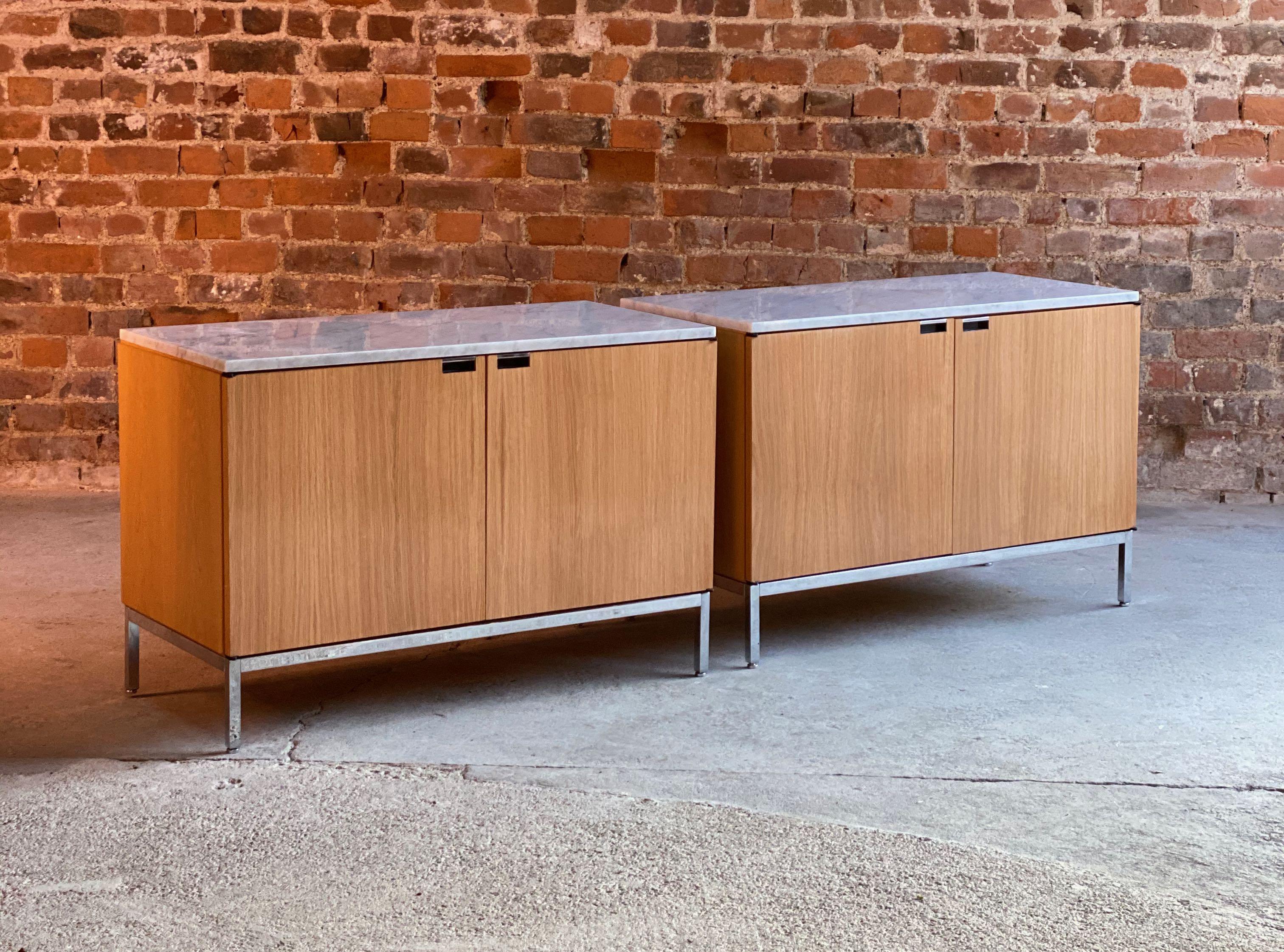 Mid-Century Modern Florence Knoll Marble Credenza by Knoll Oak Two-Door, USA, circa 1970