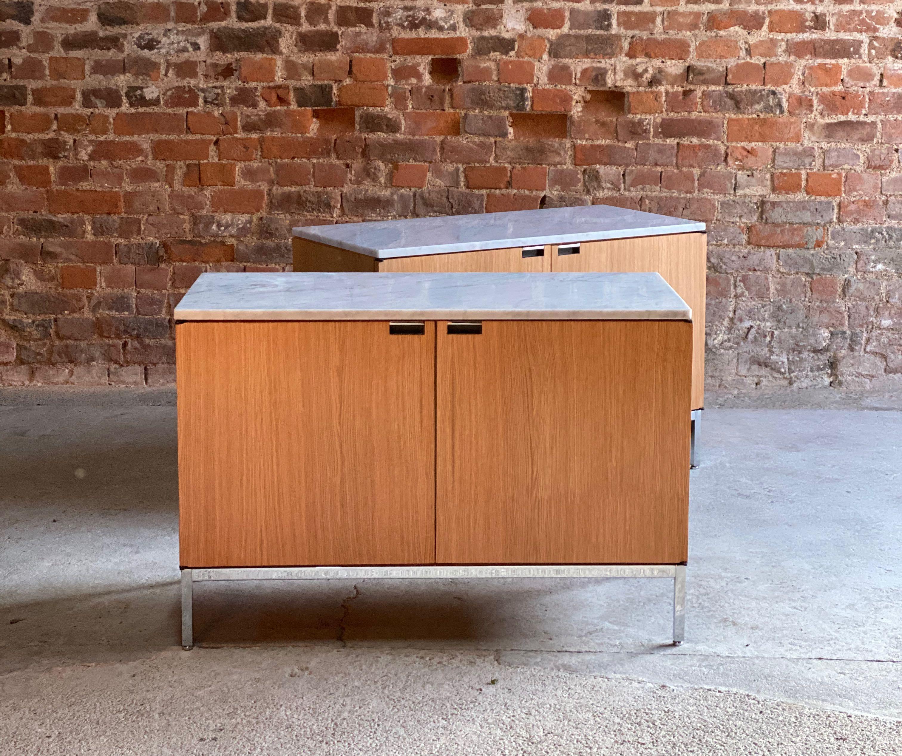 Florence Knoll Marble Credenza by Knoll Oak Two-Door, USA, circa 1970 1