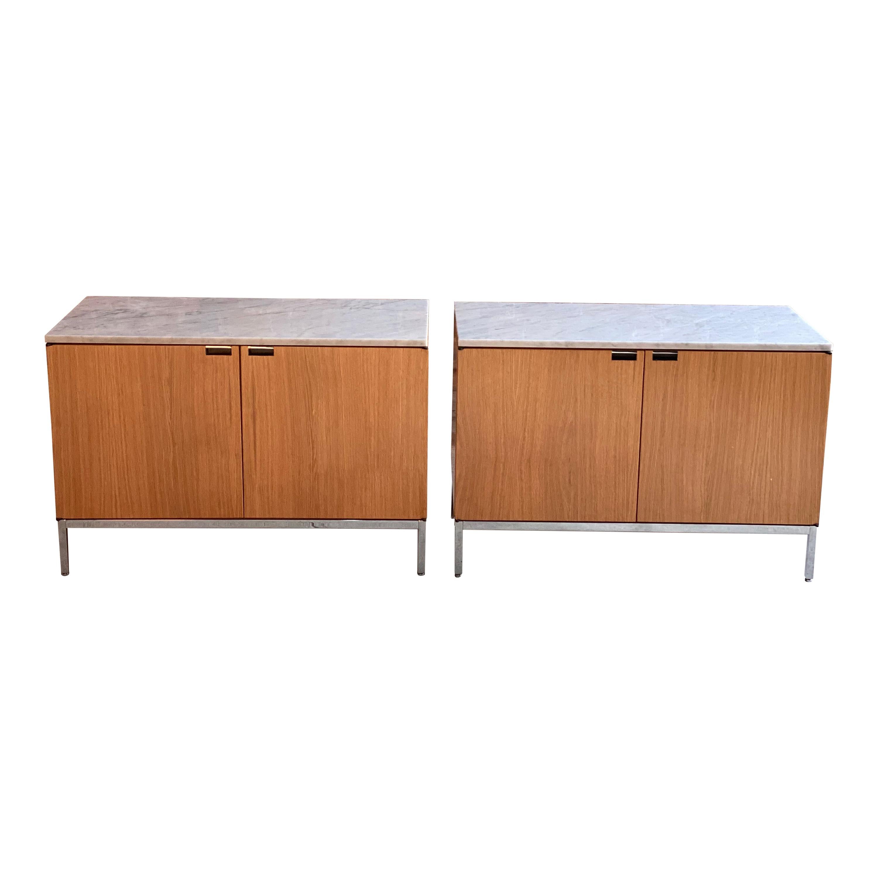 Florence Knoll Marble Credenza by Knoll Oak Two-Door, USA, circa 1970