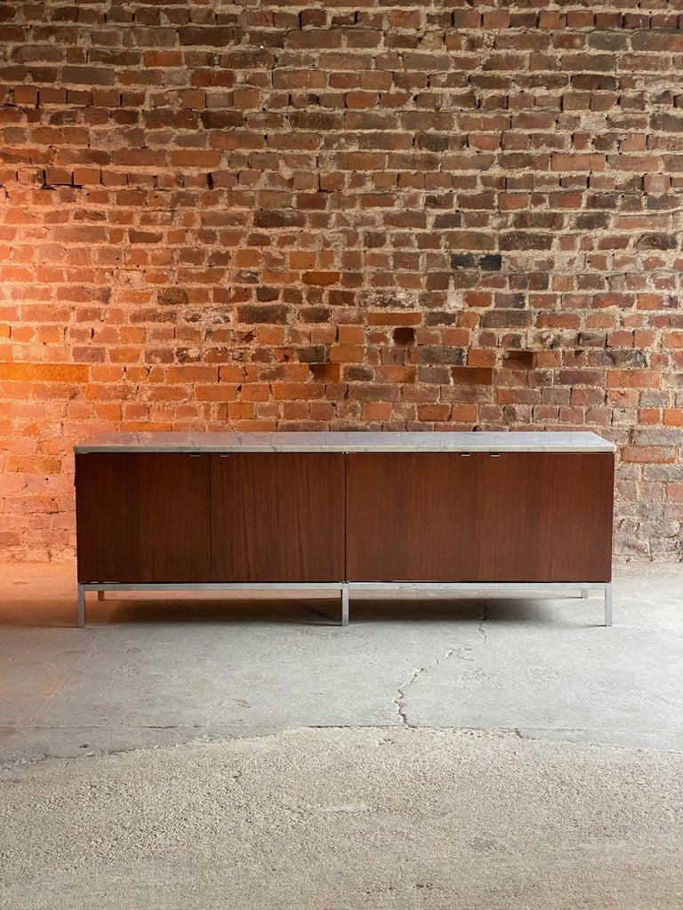 Late 20th Century Florence Knoll Marble & Teak Credenza, USA, 1970s For Sale