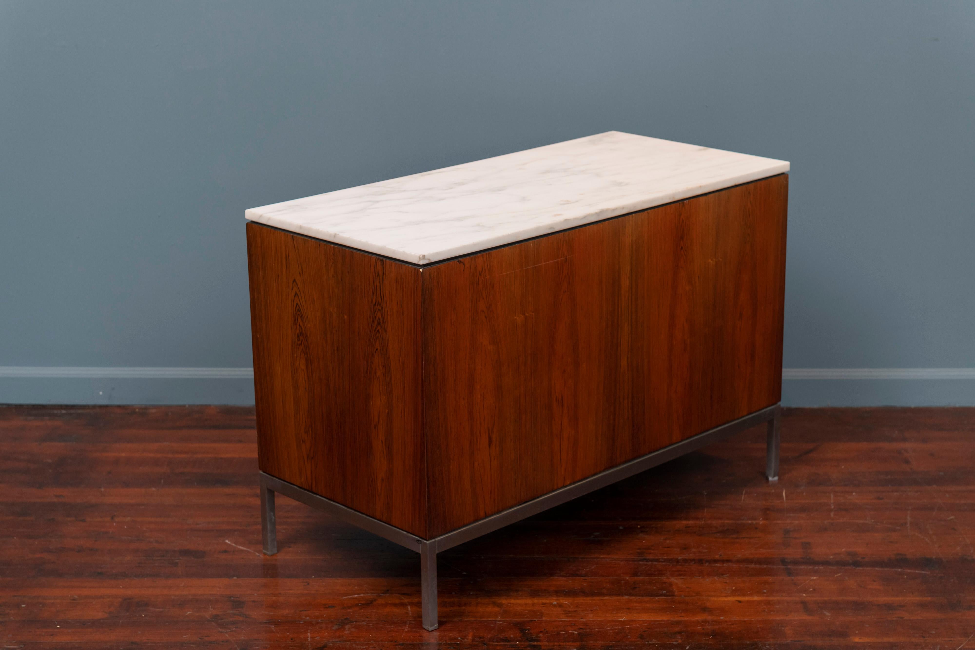 Carrara Marble Florence Knoll Marble-Top Rosewood Credenza For Sale