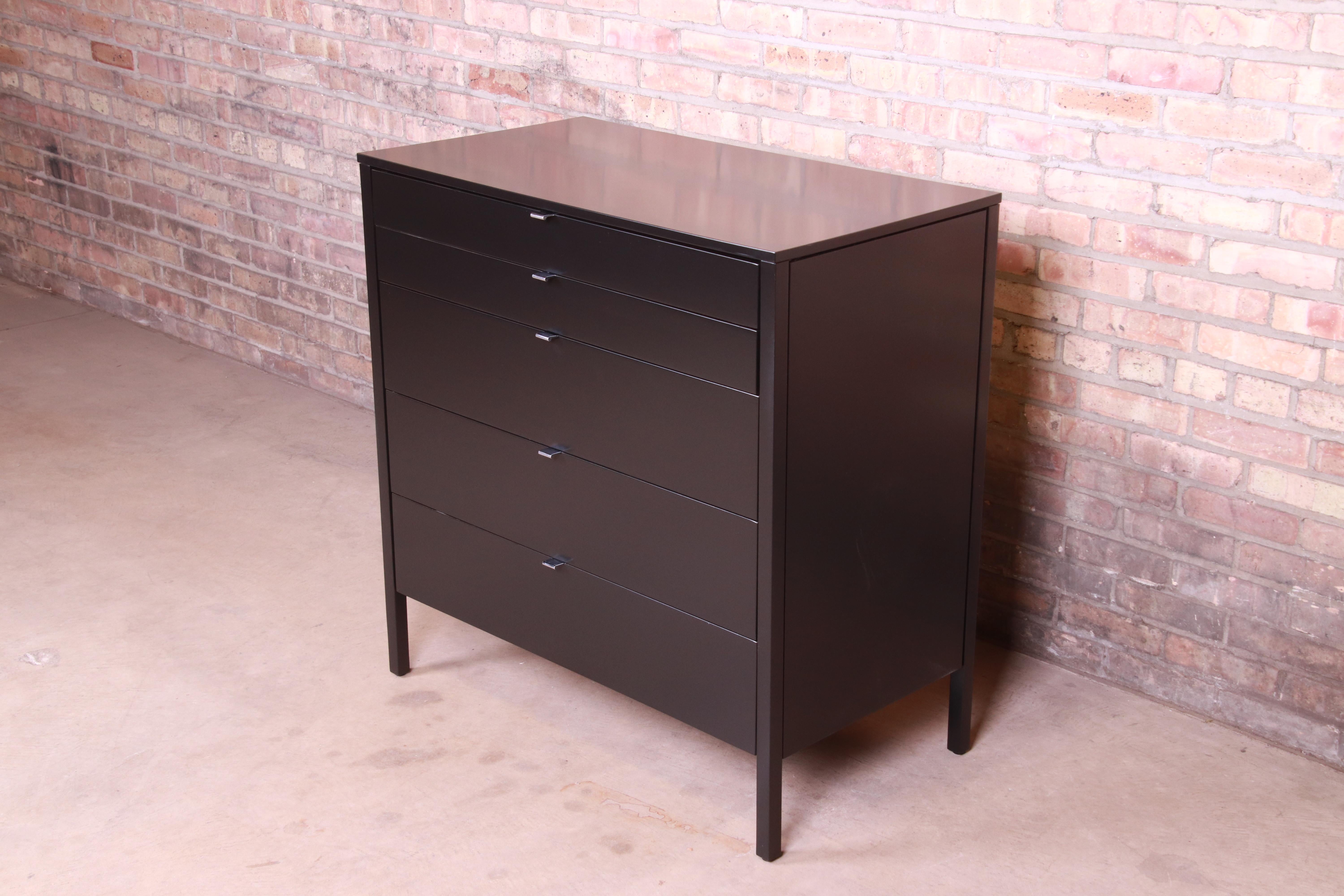 American Florence Knoll Mid-Century Modern Black Lacquered Chest of Drawers, Refinished