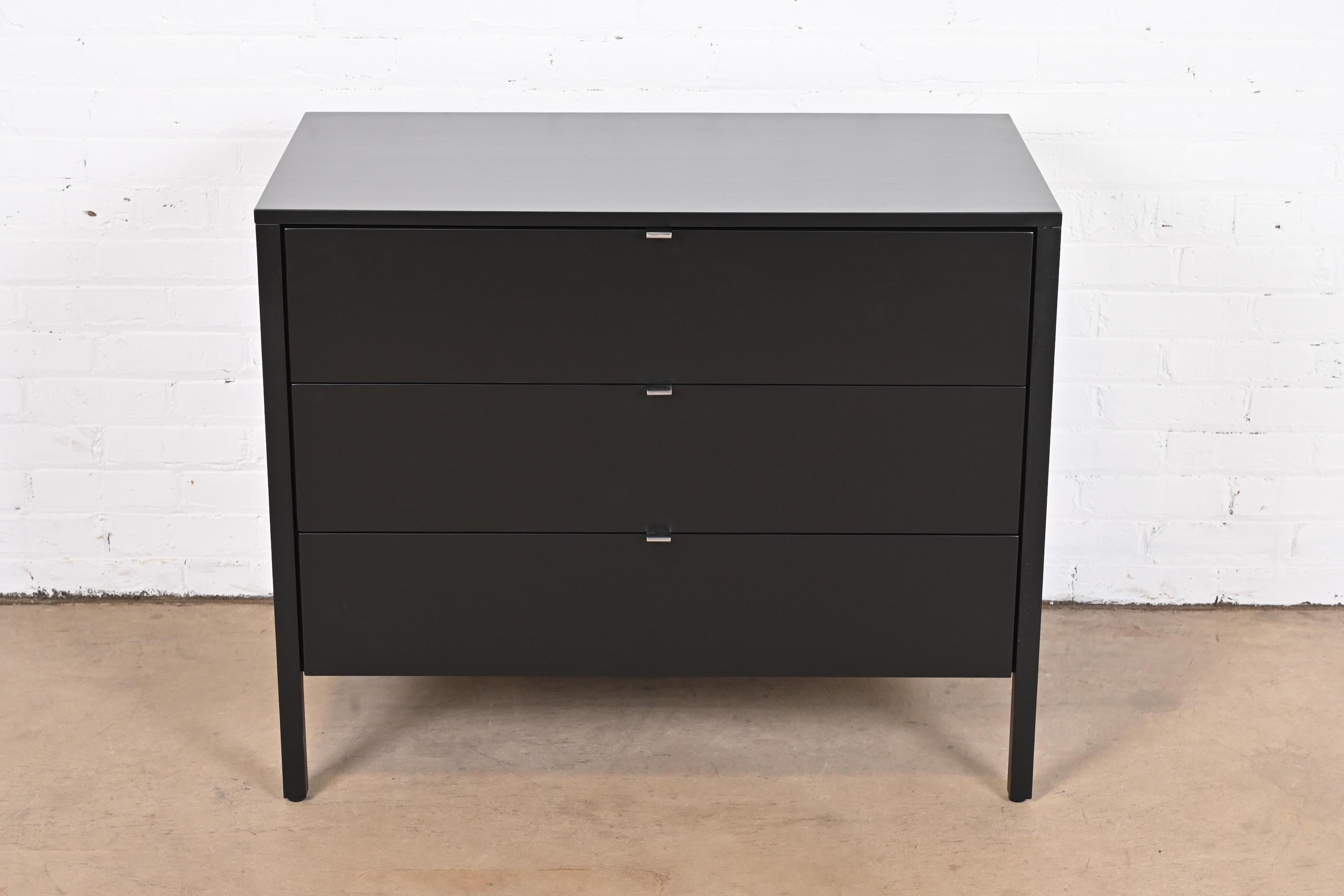 American Florence Knoll Mid-Century Modern Black Lacquered Chest of Drawers, Refinished For Sale