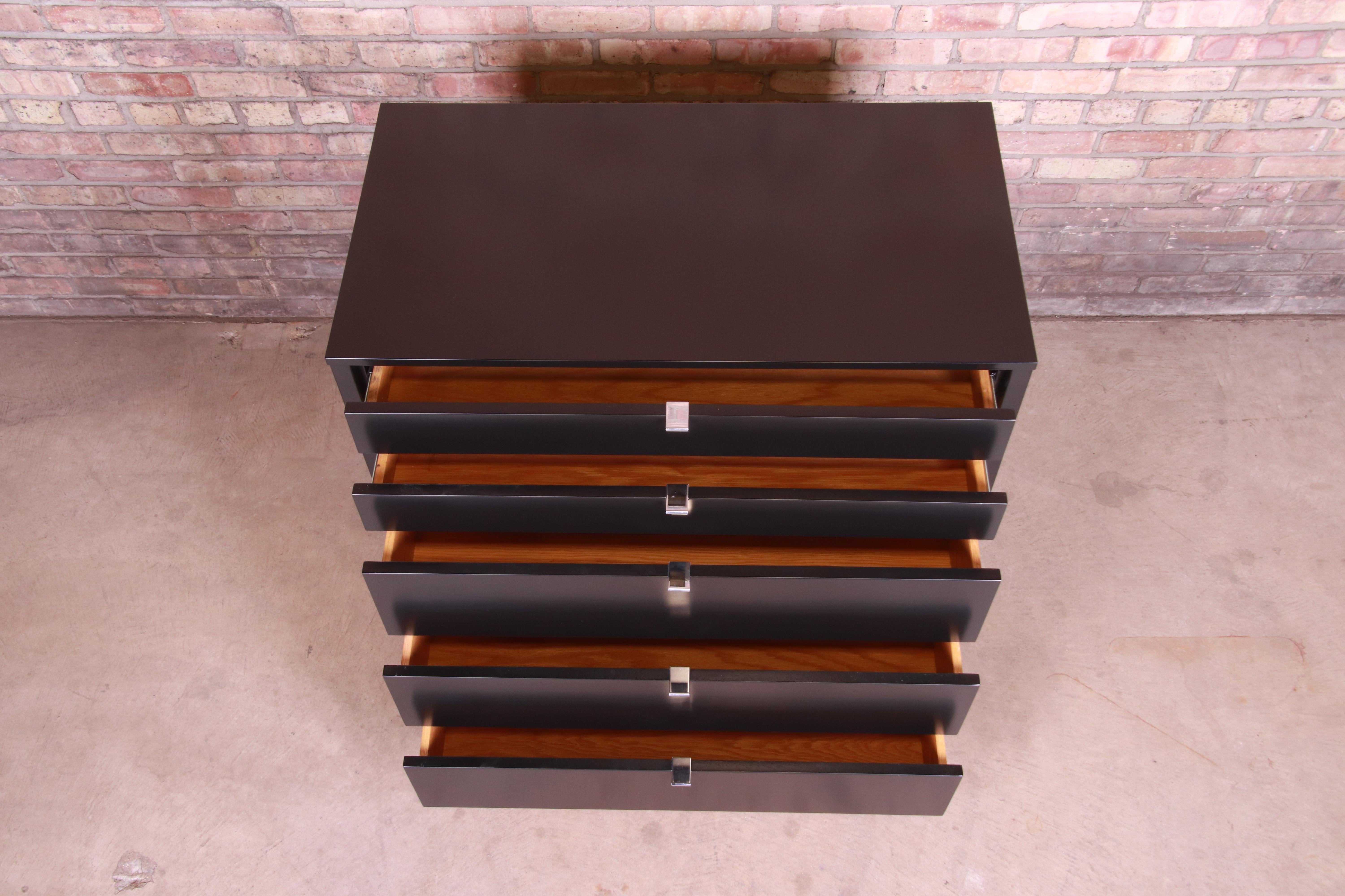 Late 20th Century Florence Knoll Mid-Century Modern Black Lacquered Chest of Drawers, Refinished