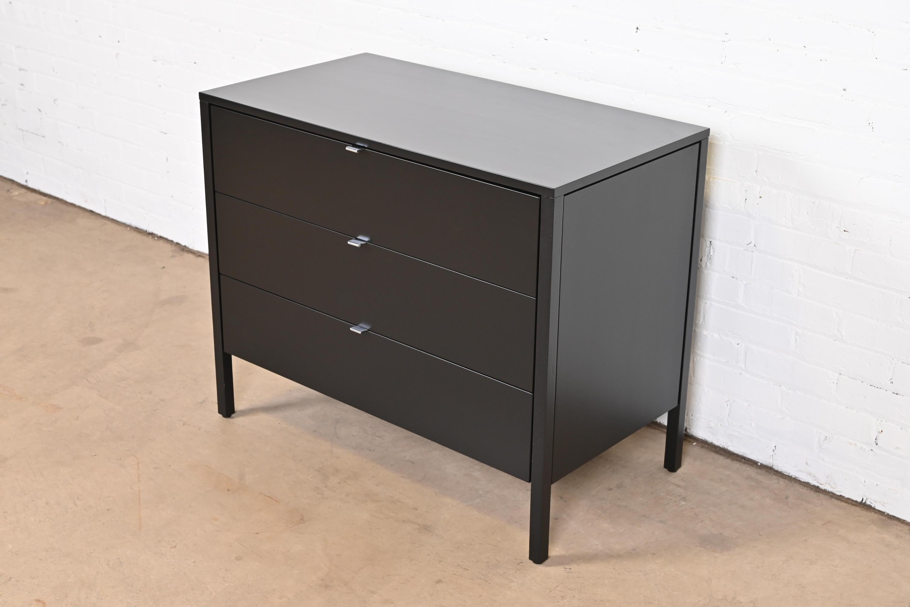 20th Century Florence Knoll Mid-Century Modern Black Lacquered Chest of Drawers, Refinished For Sale